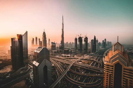 Aerial photo of Dubai skyline similar to view from private jet charter