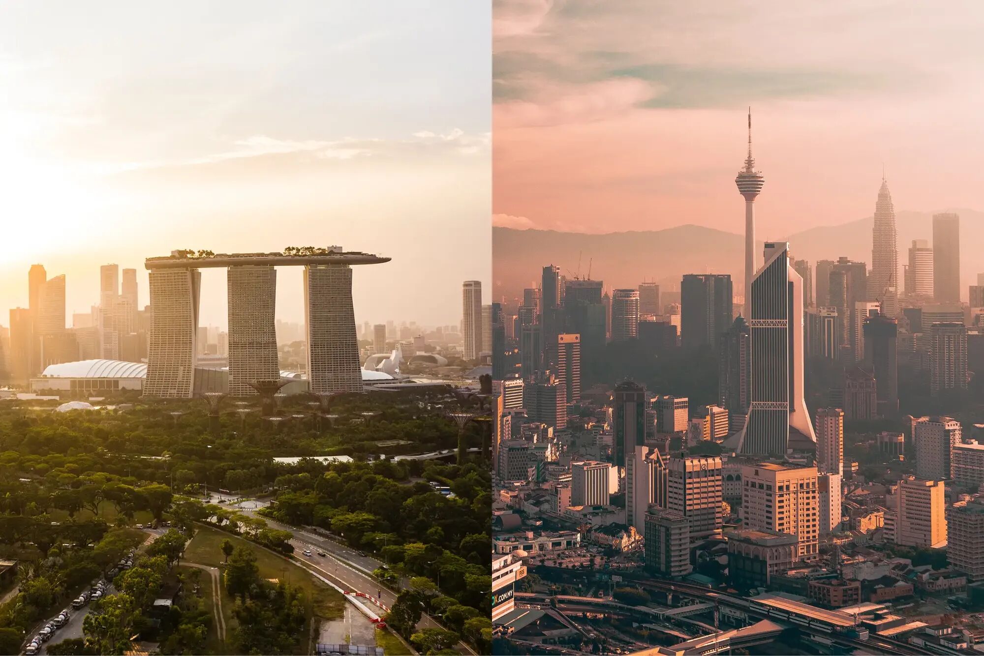 Aerial views of Singapore and Kuala Lumpur