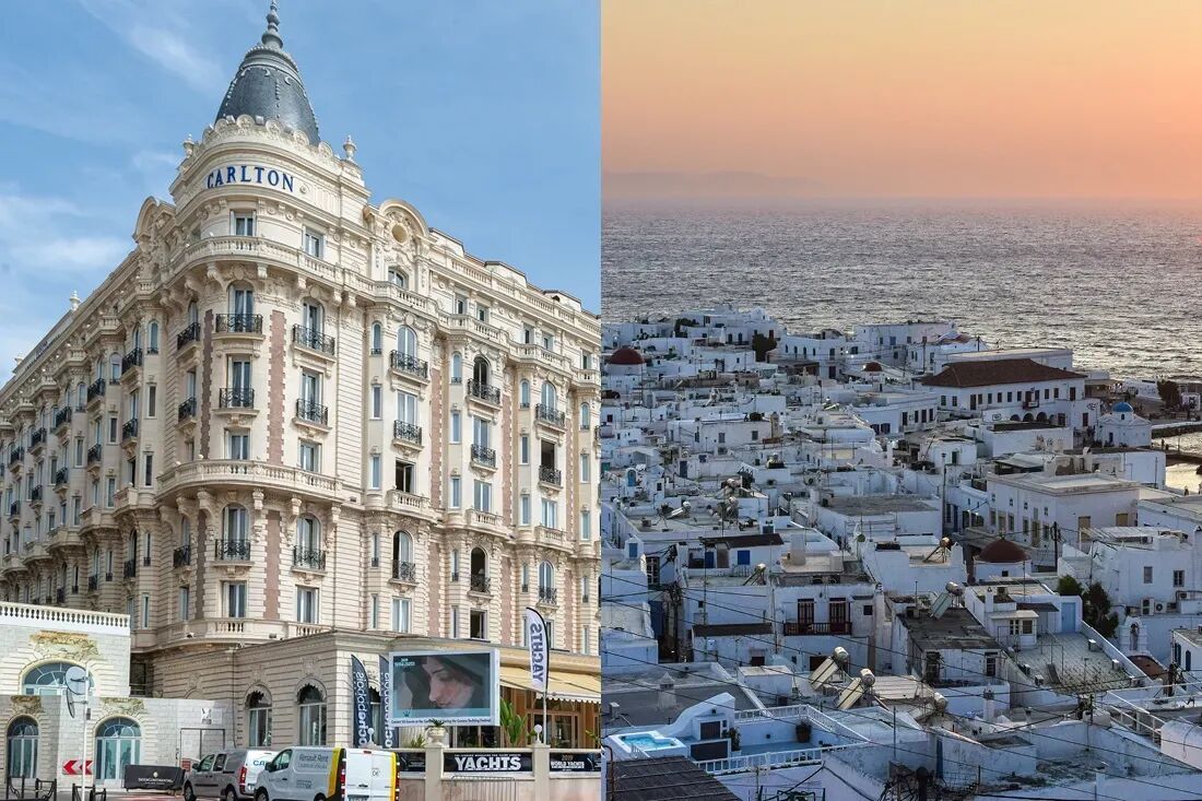 Aerial view of Cannes and Mykonos from a private jet charter flight