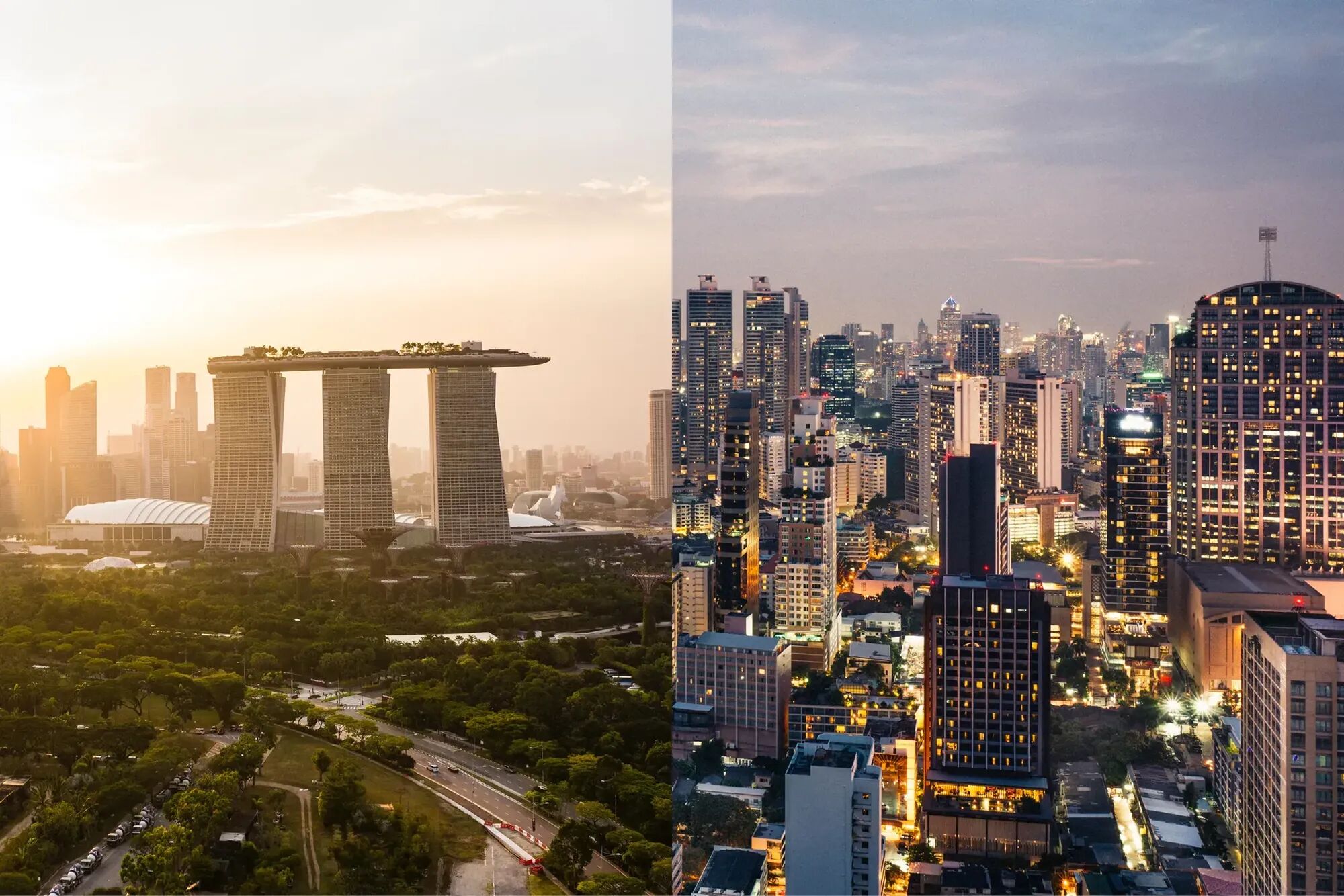 Aerial view of Singapore and Bangkok from a Bluemoon private jet charter