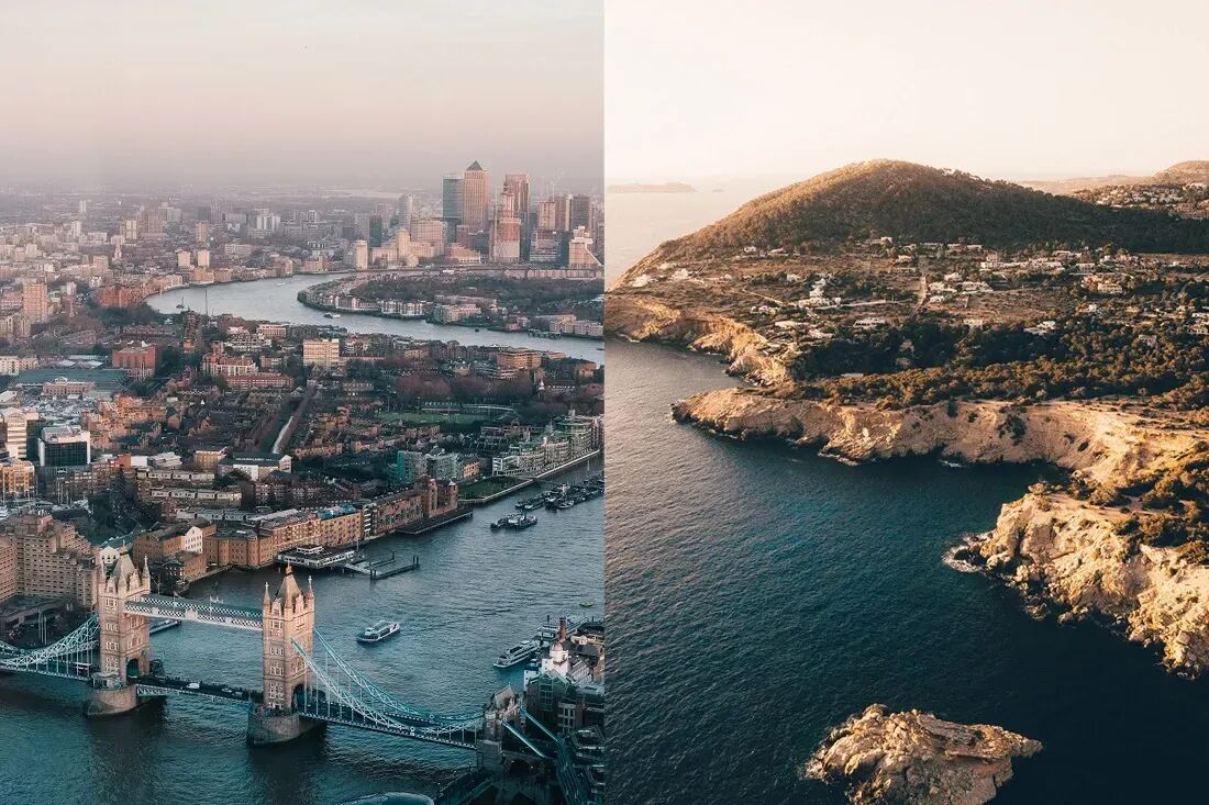 Aerial view of London and Ibiza
