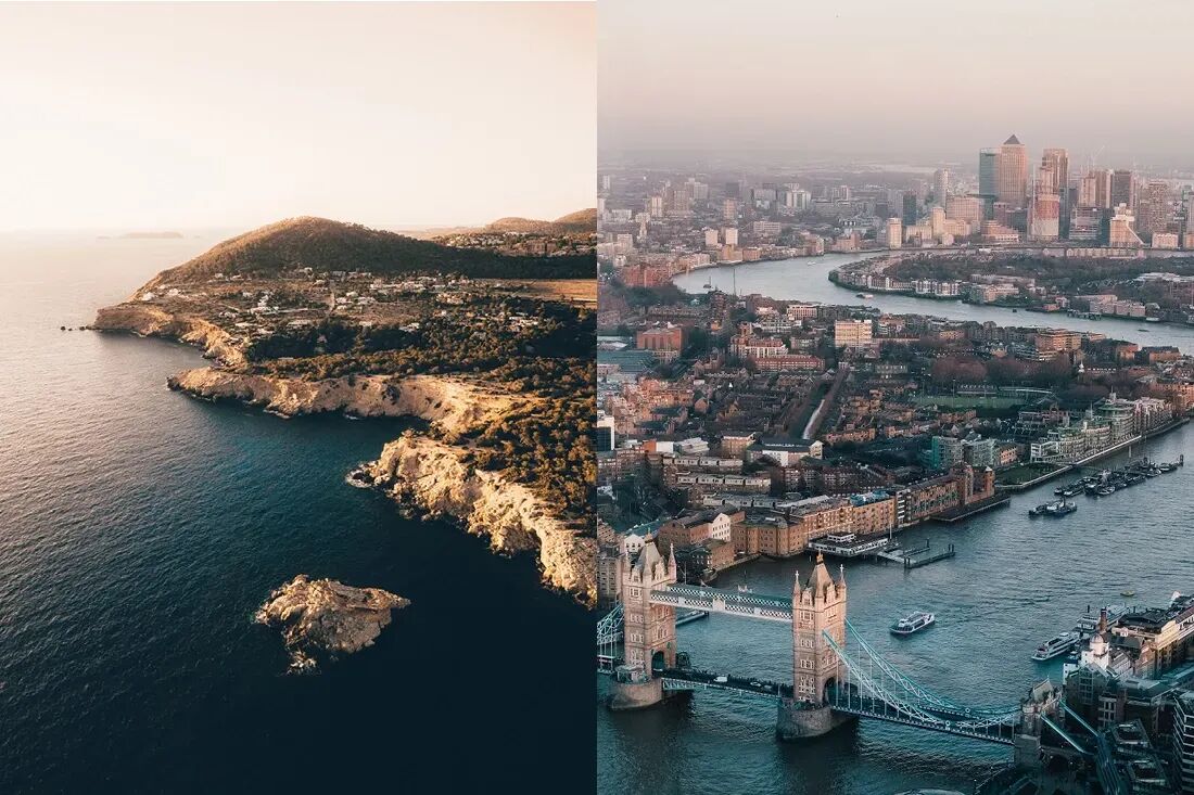 Aerial view from charter flight from Ibiza to London