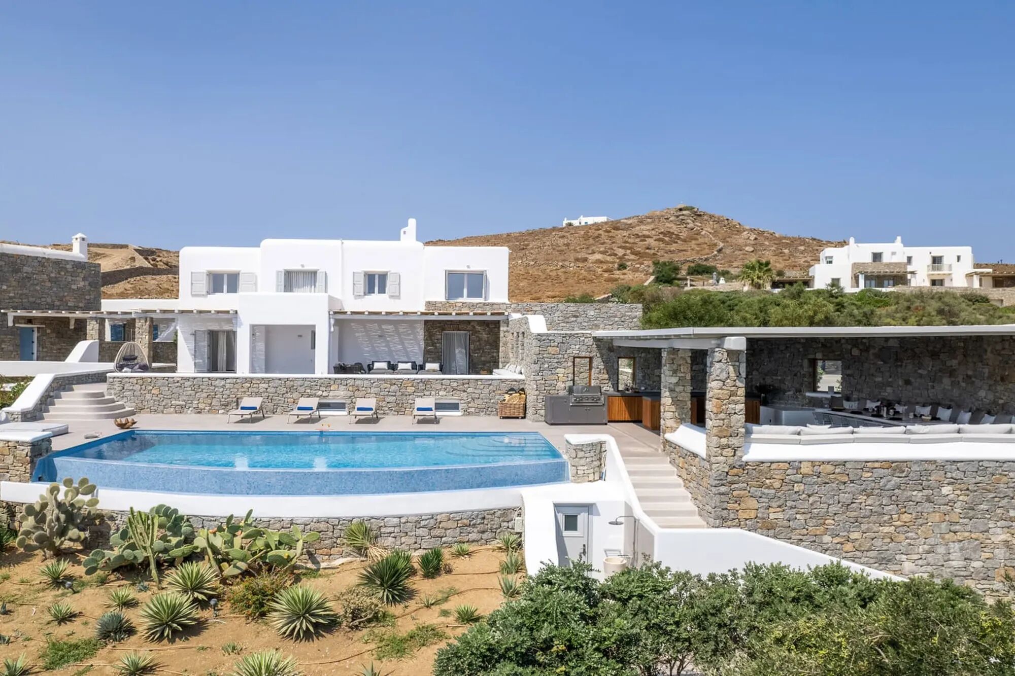 View of luxury Villa Harmony set in Mykonos with infinity pool