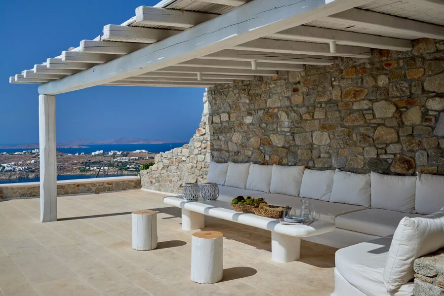 Shaded lounge area at luxury Villa Ambrosia