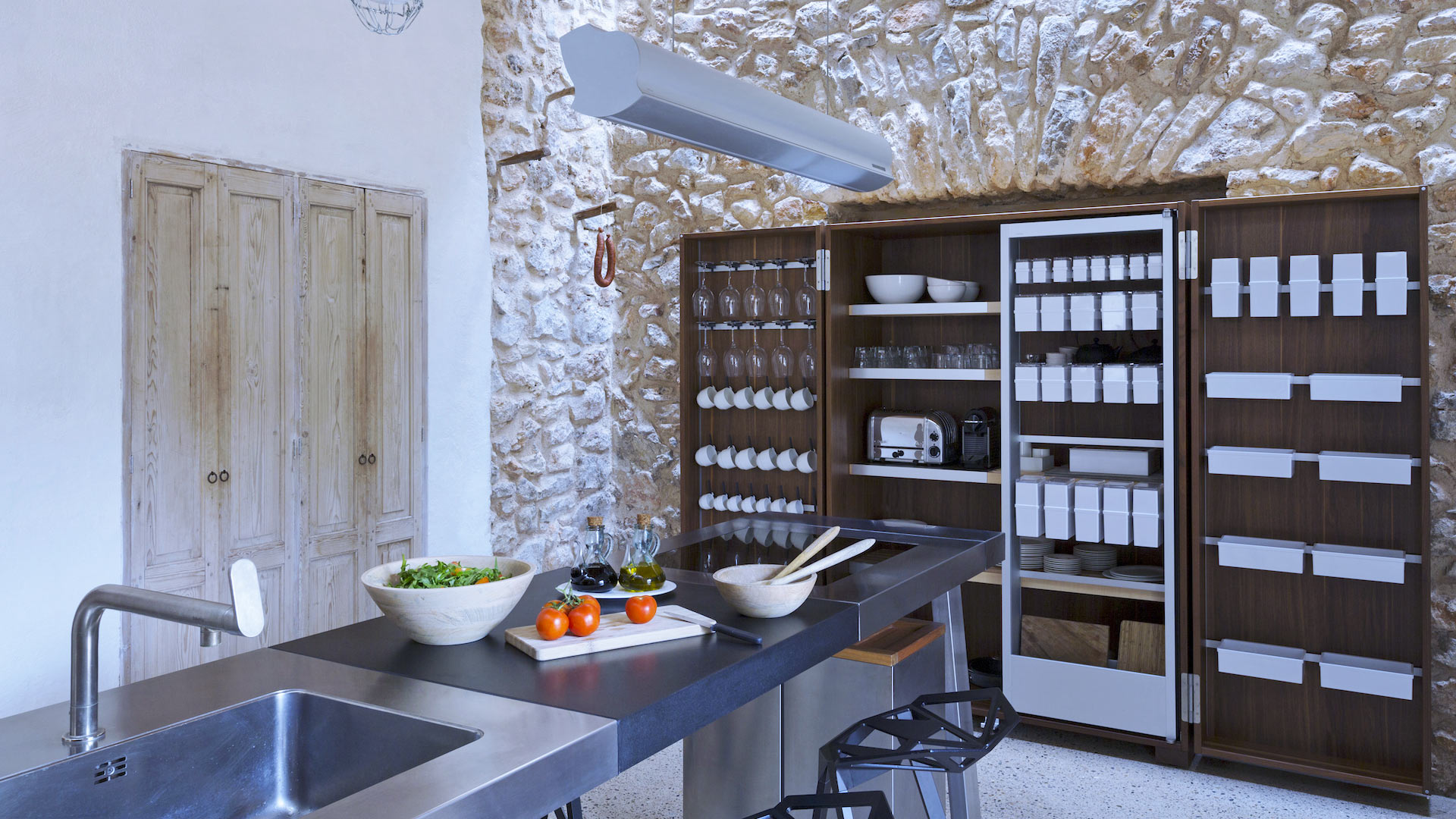 The decadent kitchen with modern appliances at Villa Can Basso in Ibiza
