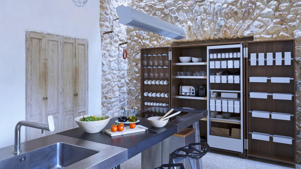 The decadent kitchen with modern appliances at Villa Can Basso in Ibiza