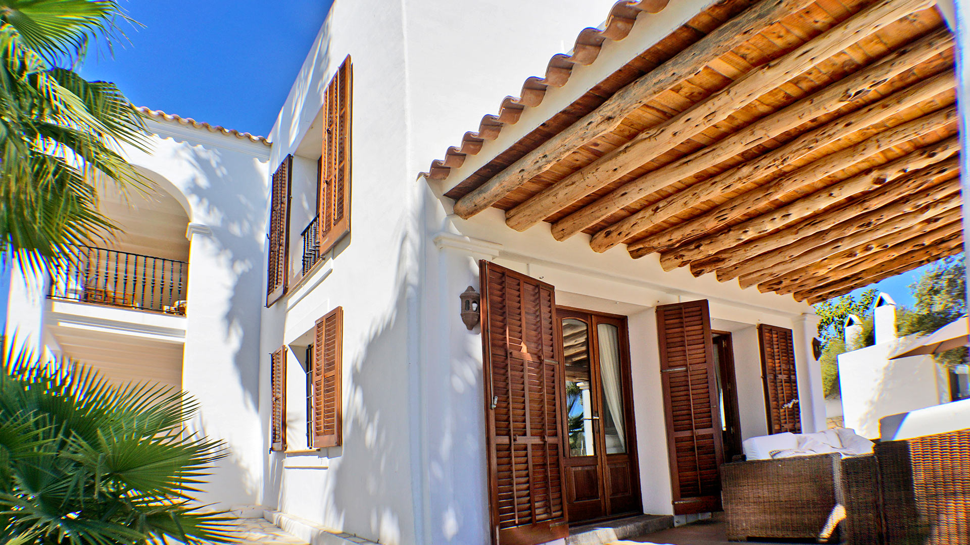 Back exterior photo of luxury villa rental Can Selena in Ibiza