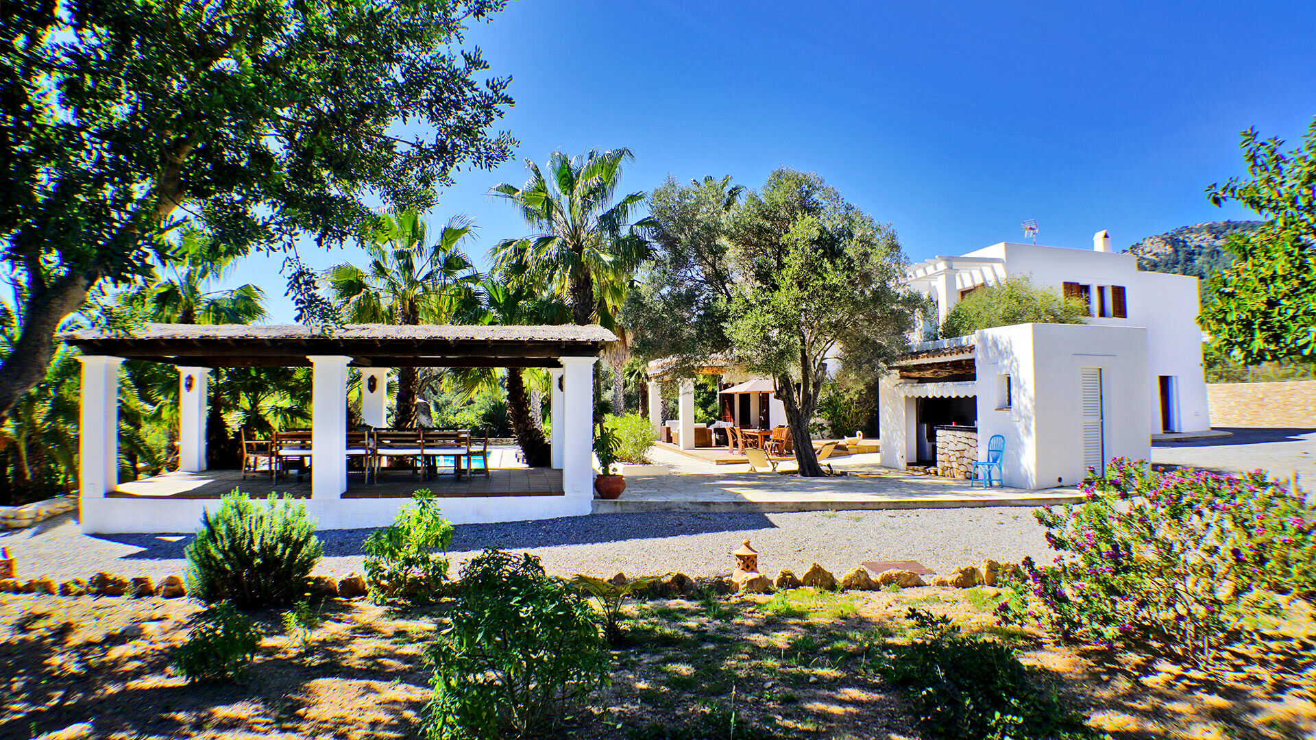 Garden view from the luxury villa rental Can Selena in Ibiza