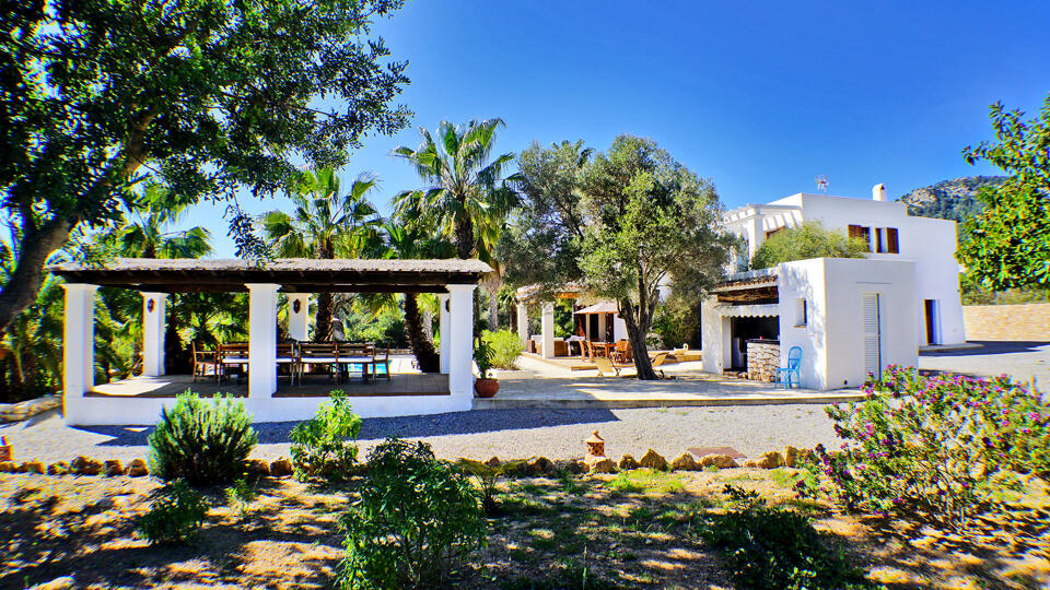 Garden view from the luxury villa rental Can Selena in Ibiza