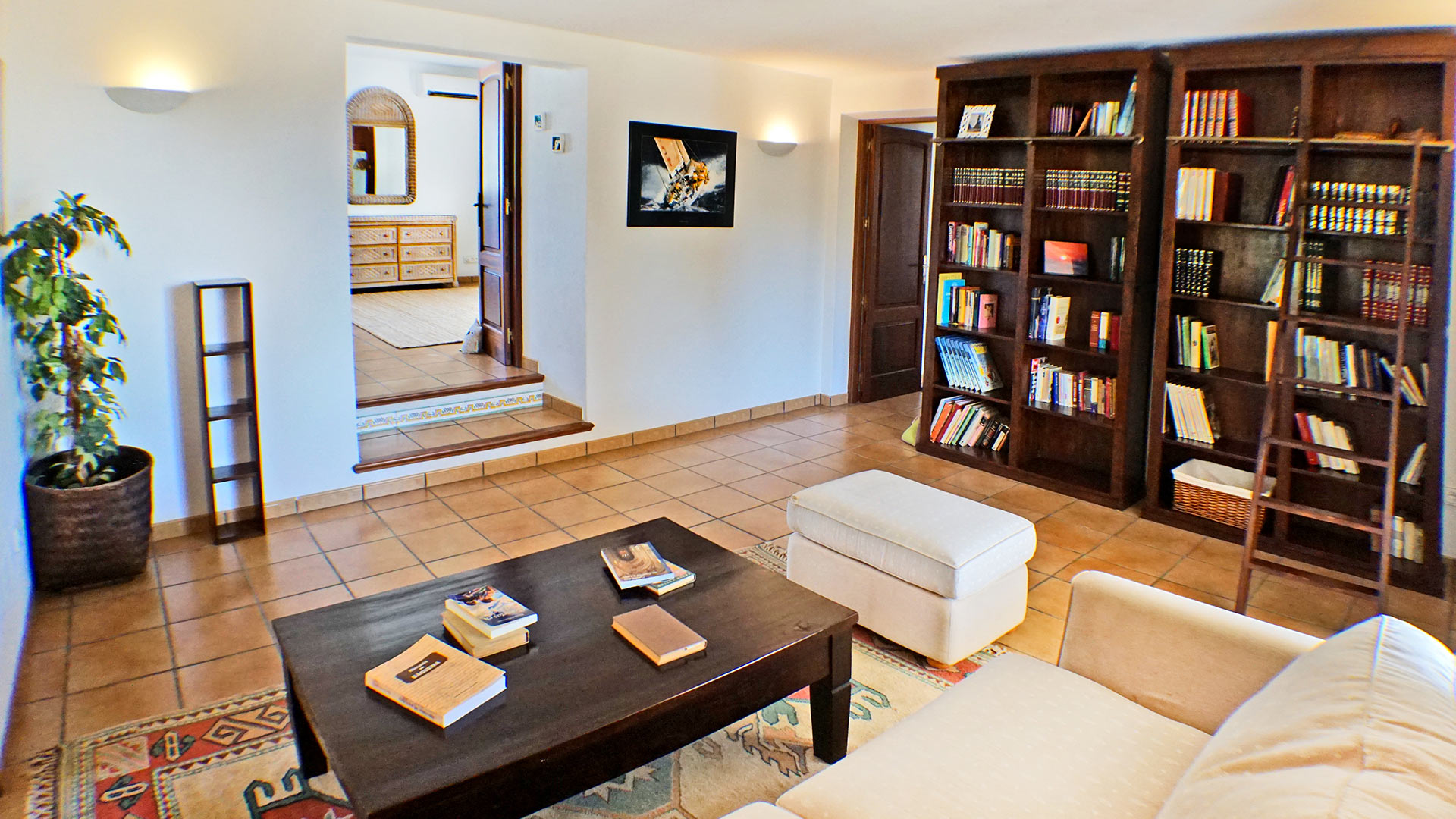 The packed bookshelf ideal for readers at the villa rental Can Selena in Ibiza