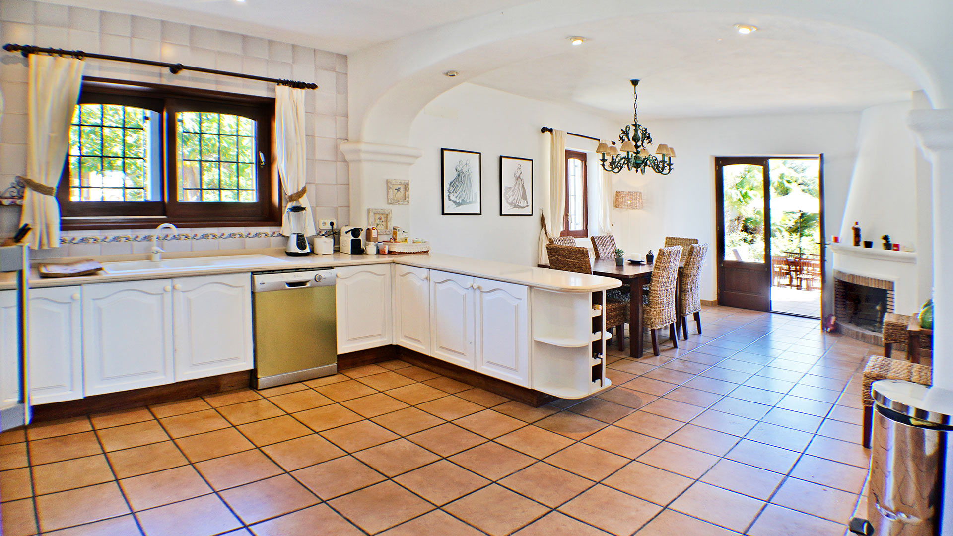 View of the kitchen ideal for those looking to whip up culinary delights at Can Selena in Ibiza