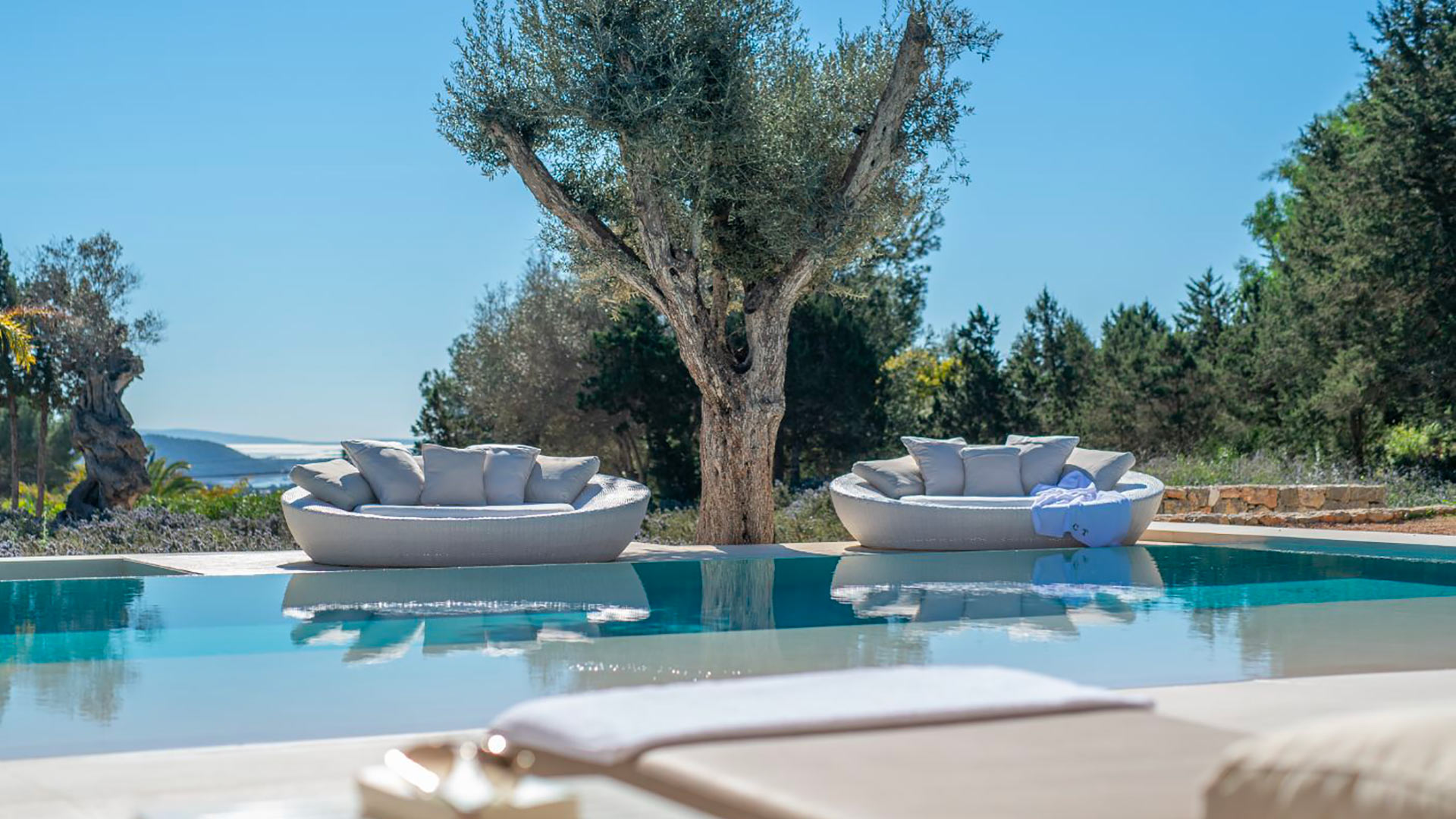 View from the swimming pool at luxury villa rental Casa Isa in Ibiza