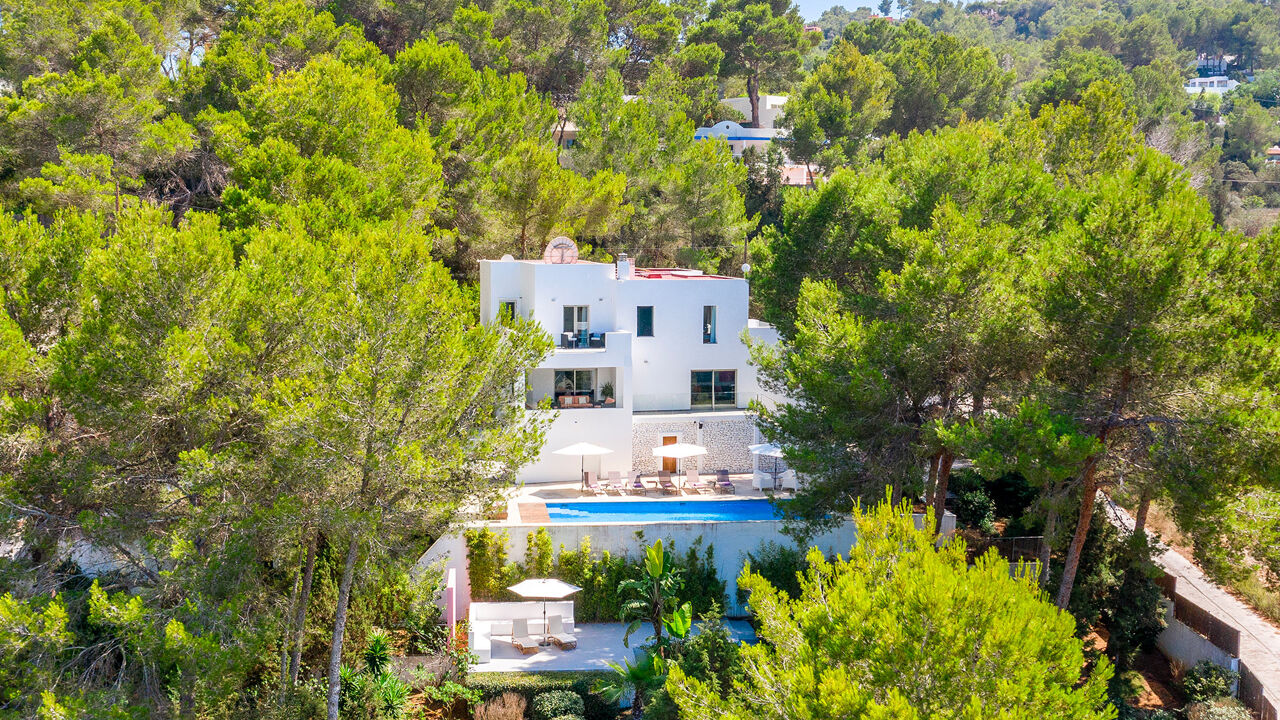 Aerial shot of luxury Villa Fabrik in Ibiza