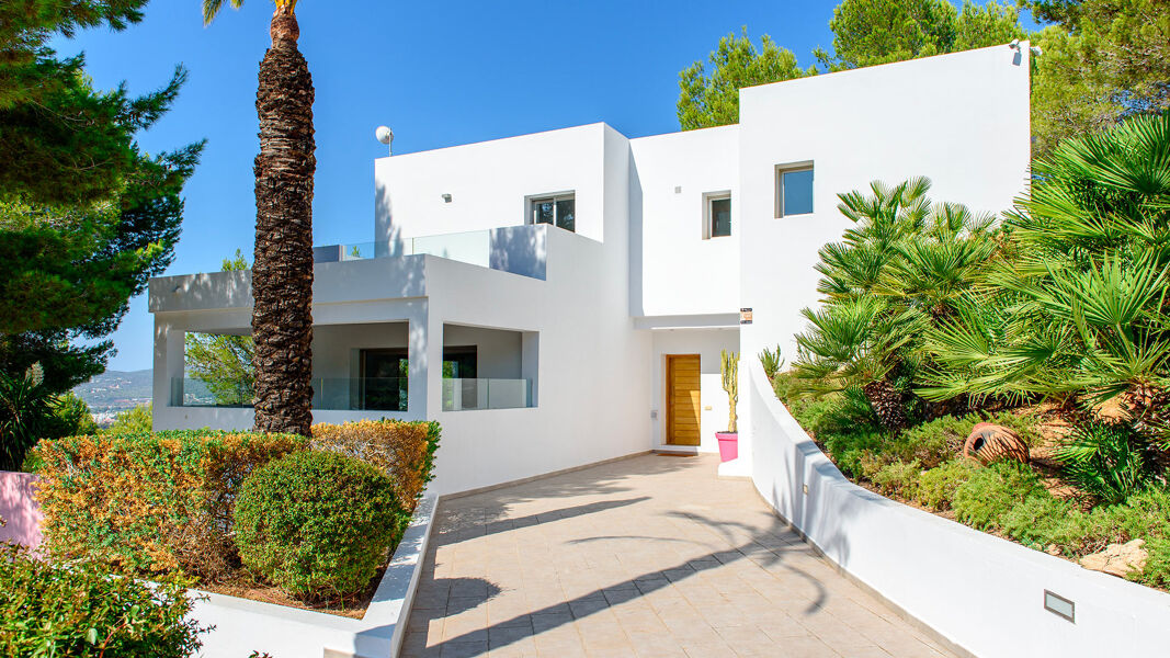 Front exterior of luxury Villa Fabrik in Ibiza