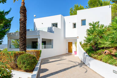Front exterior of luxury Villa Fabrik in Ibiza
