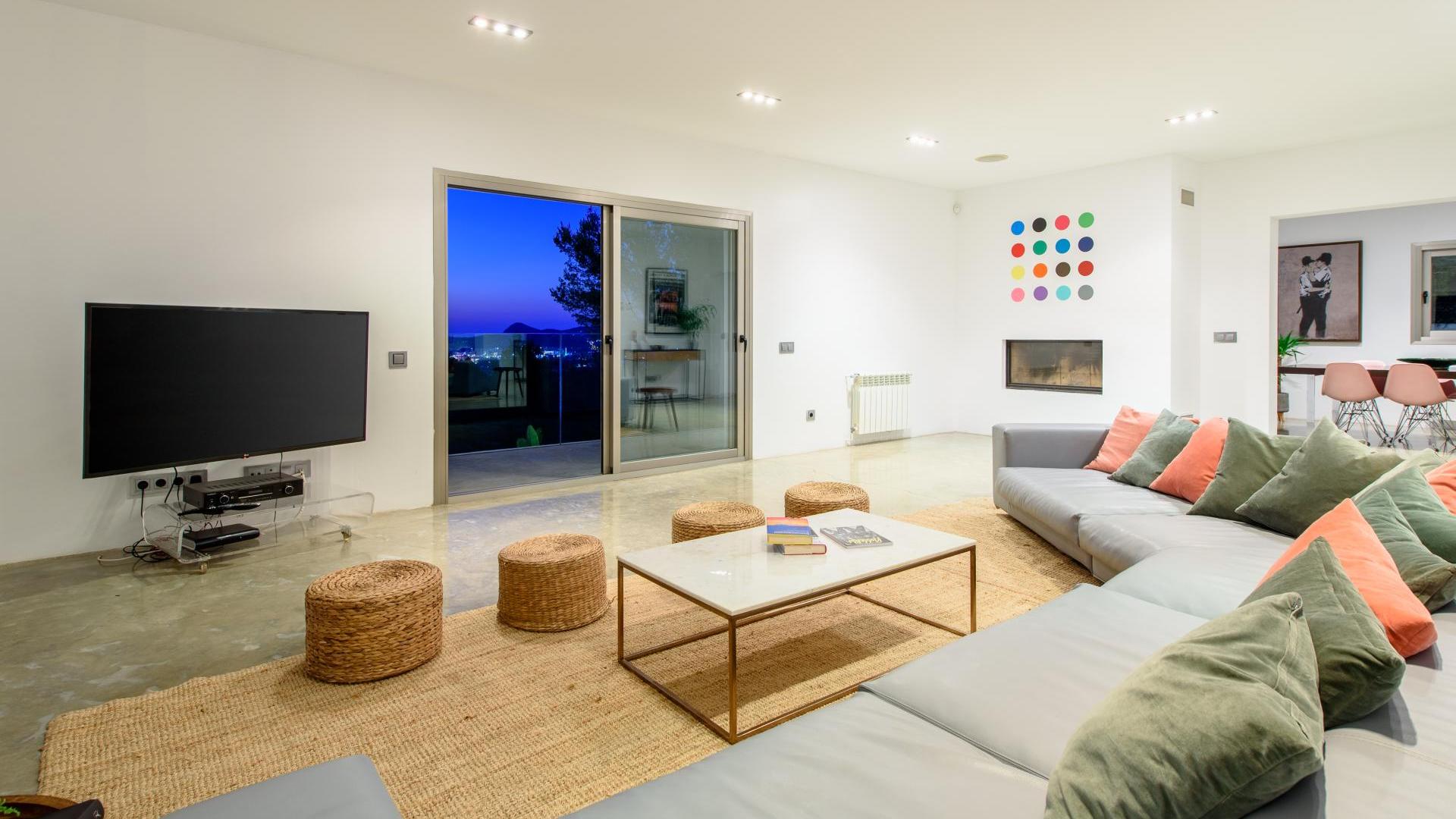 Evening in the lounge area of Villa Fabrik in Ibiza