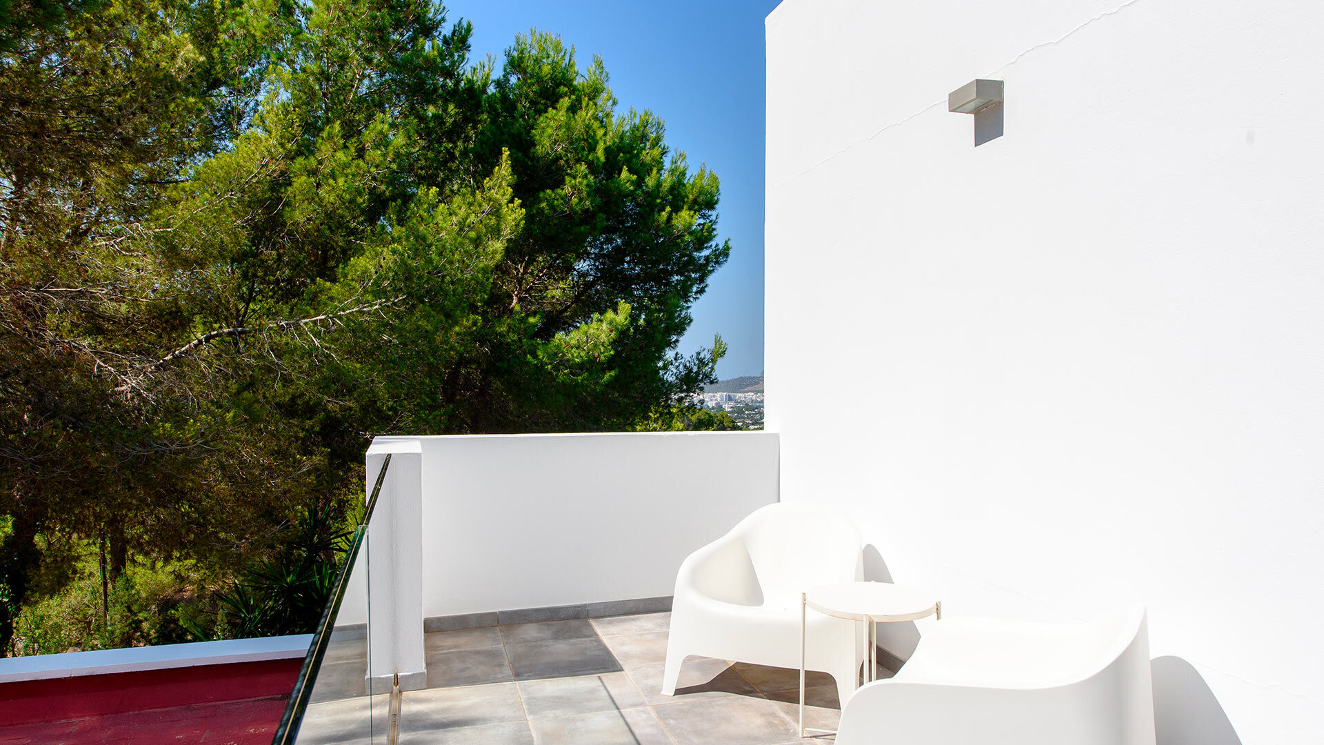 One of the balconies at Villa Fabrik in Ibiza