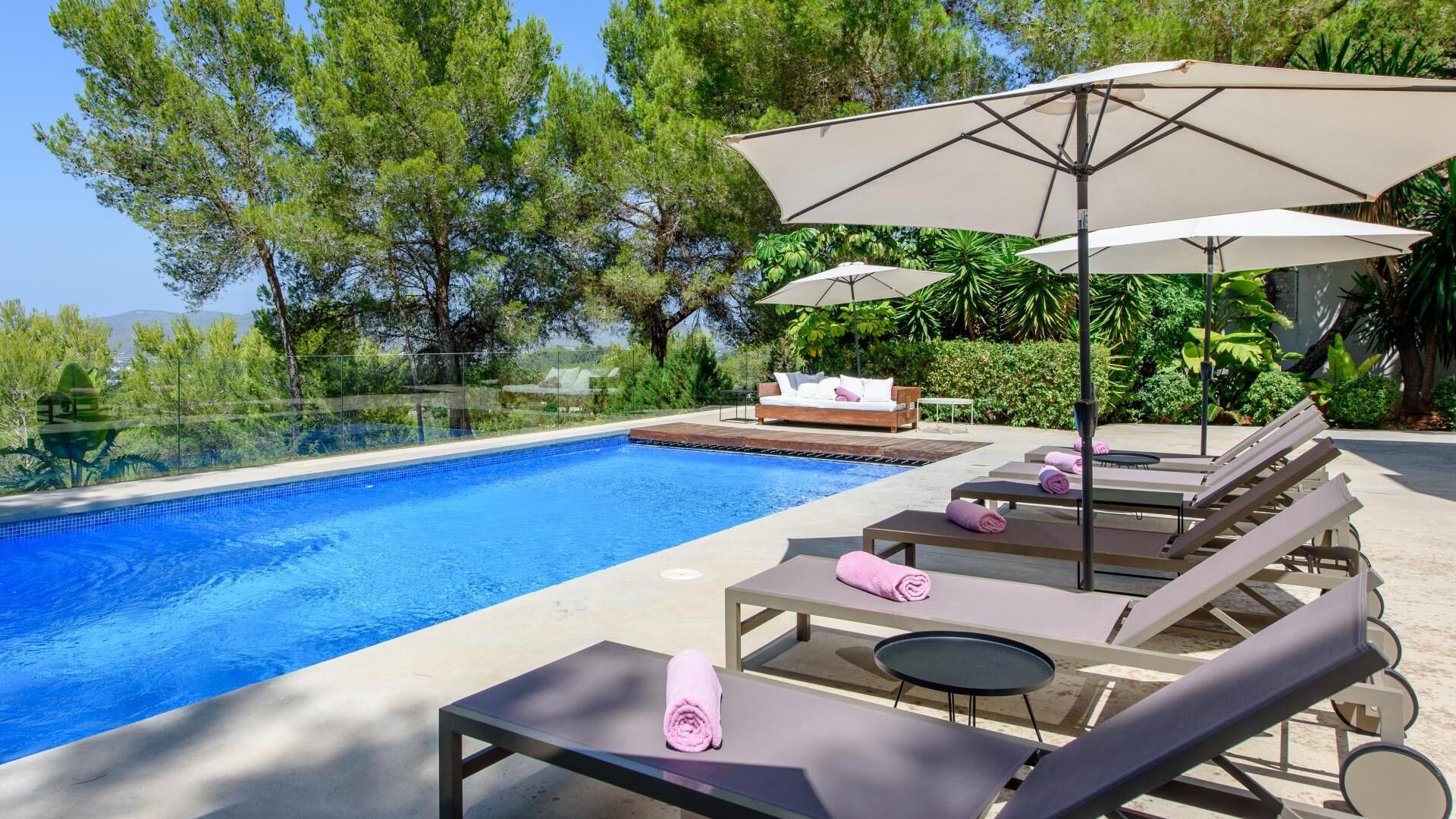 Large swimming pool at Villa Fabrik in Ibiza