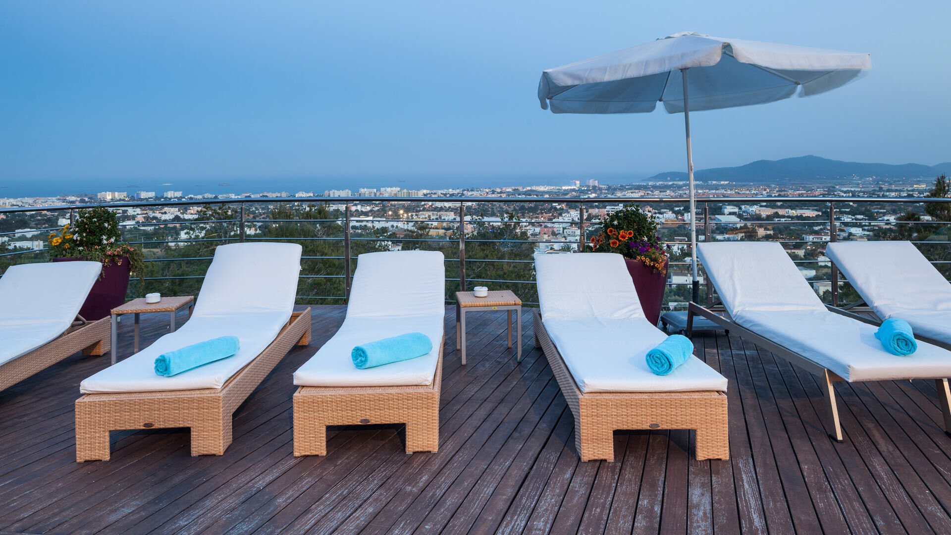 Sunloungers overlooking the entire of Ibiza at Villa Fountain Ibiza