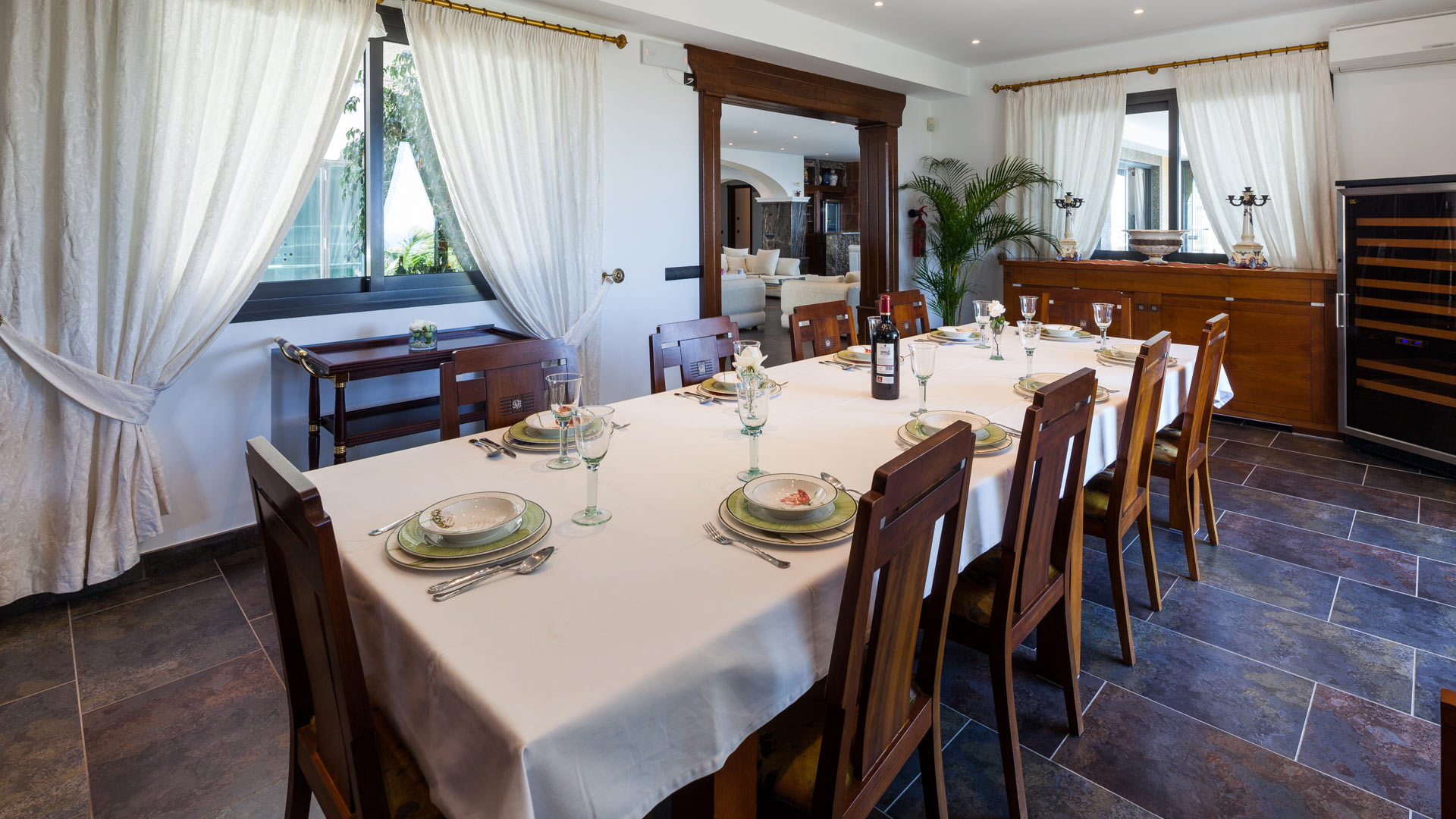 The large dining area ideal for families and big groups at luxury Villa Fountain Ibiza rental
