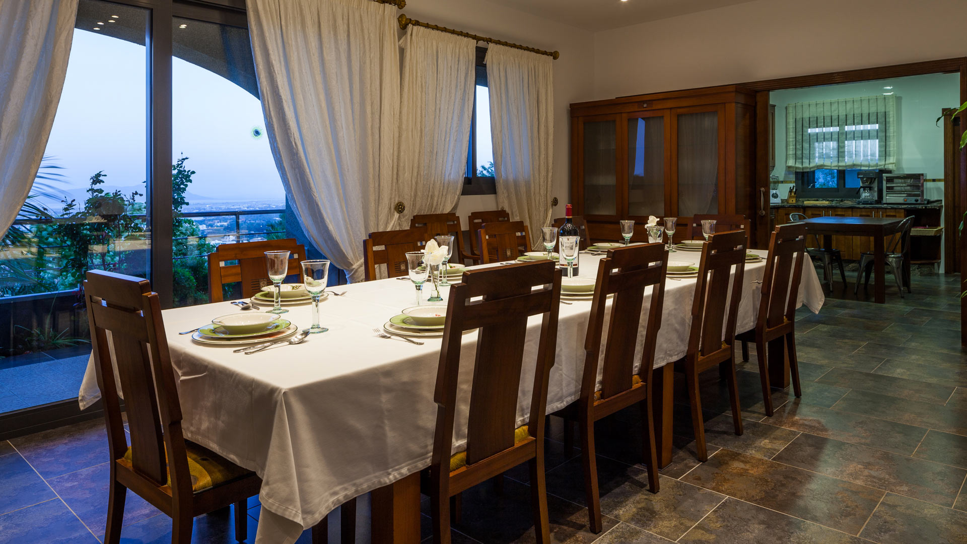 The large dining area and incredible view at Villa Fountain Ibiza