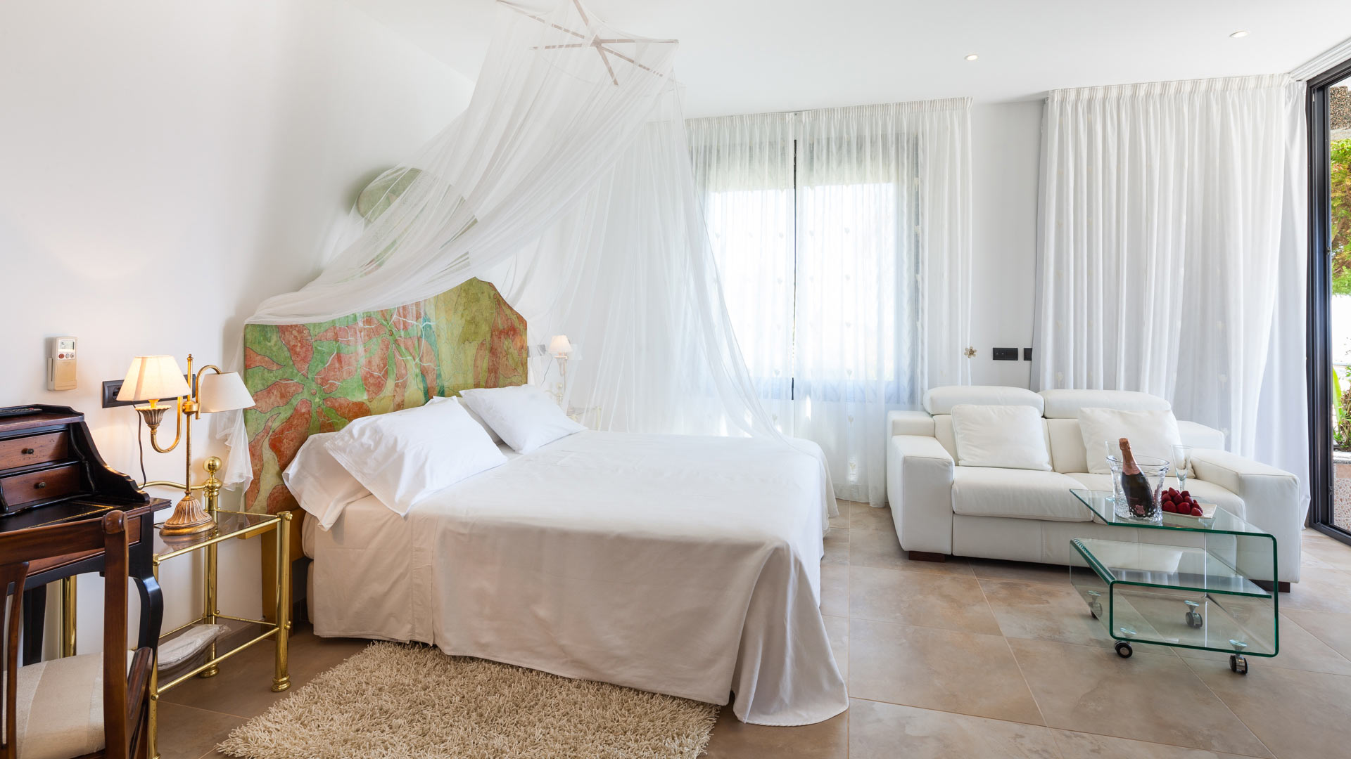 Bright and airy bedroom at Villa Fountain Ibiza