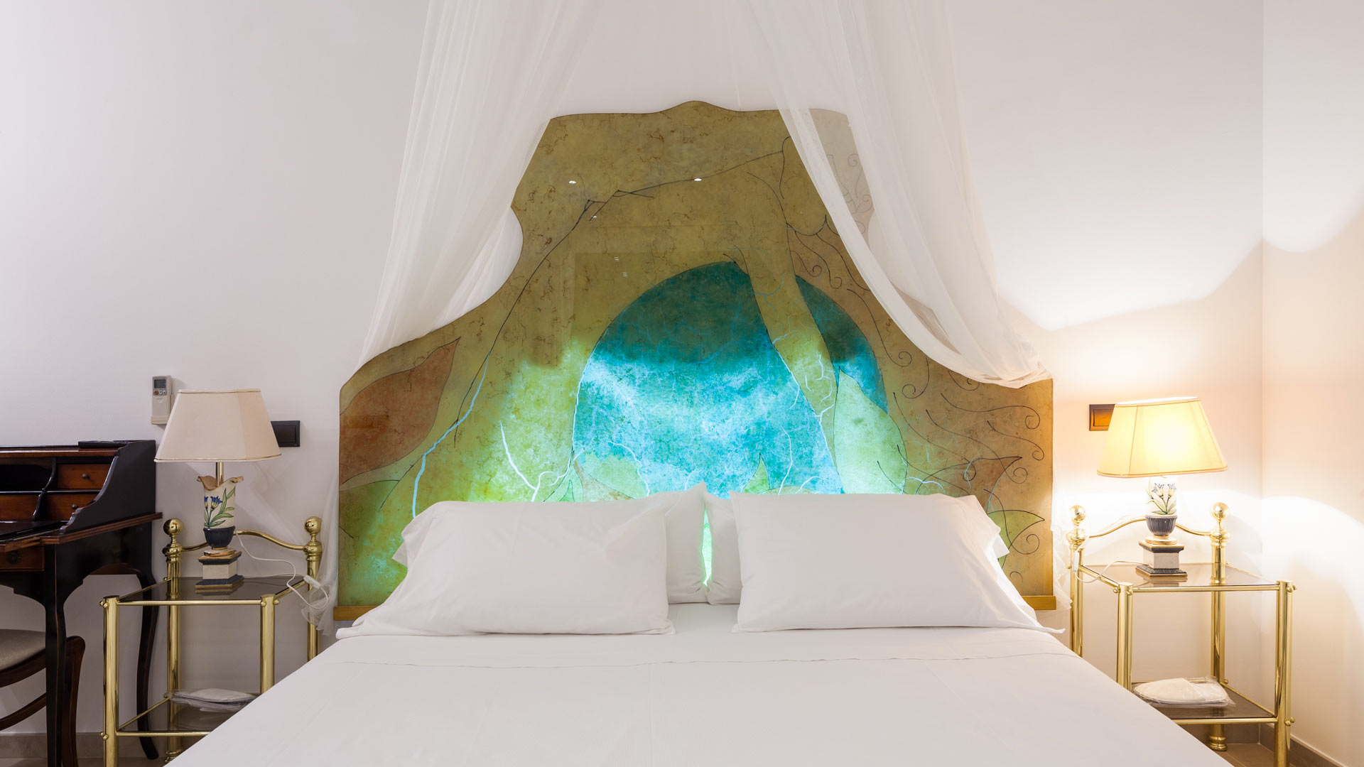 The headboard in the beautiful Villa Fountain Ibiza