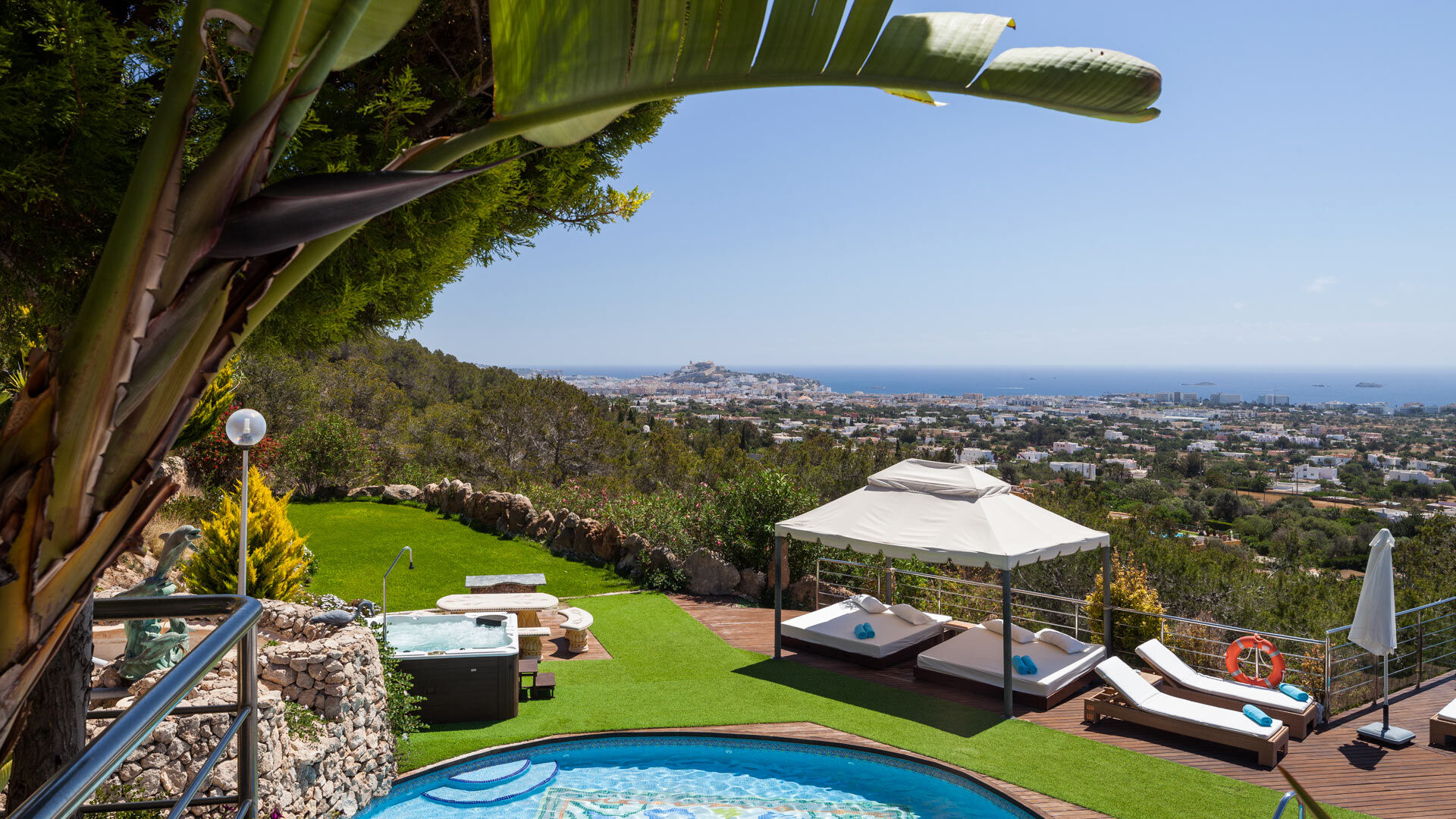 The expansive views from Villa Fountain Ibiza of Ibiza from the hill
