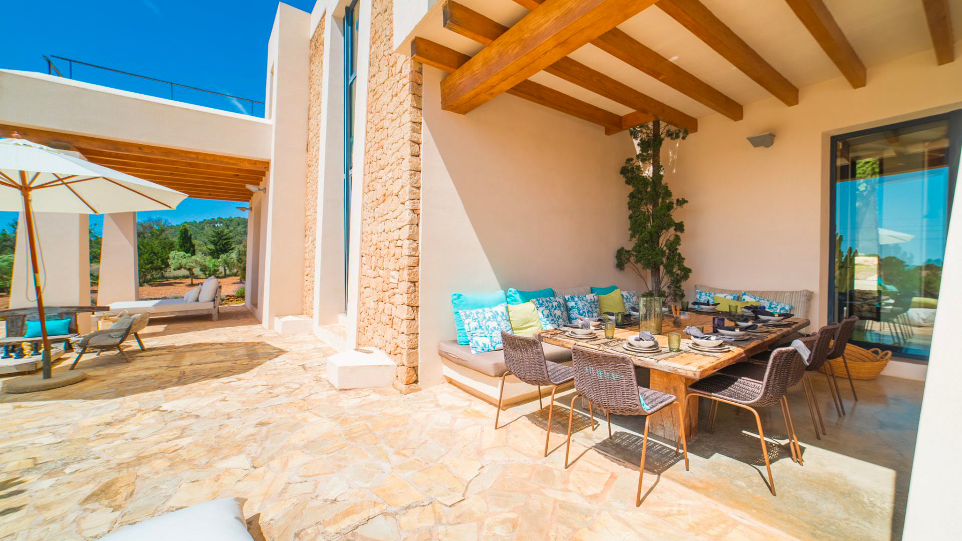 Exterior of Ses Boques villa rental in Ibiza