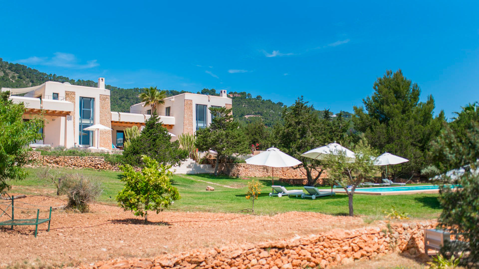Exterior of Ses Boques villa rental in Ibiza