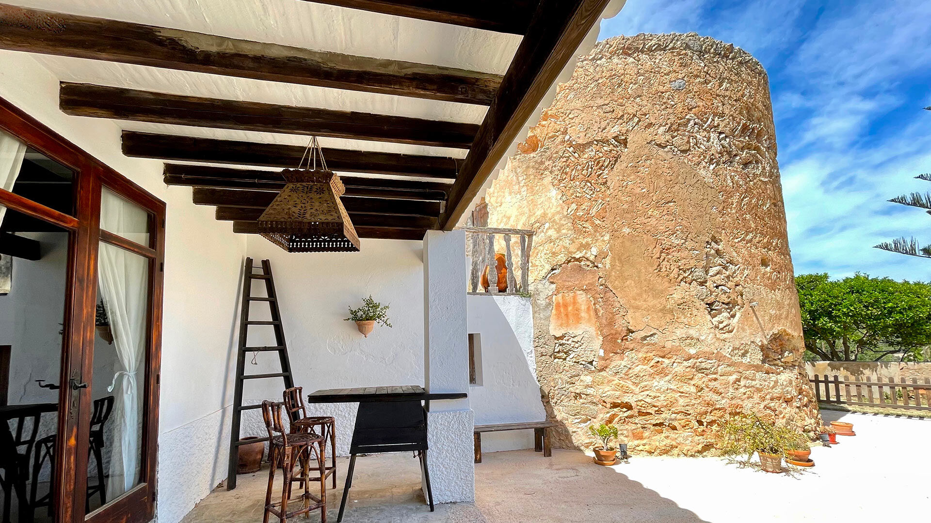 One of the small shaded areas in Villa Torre Pau in Ibiza