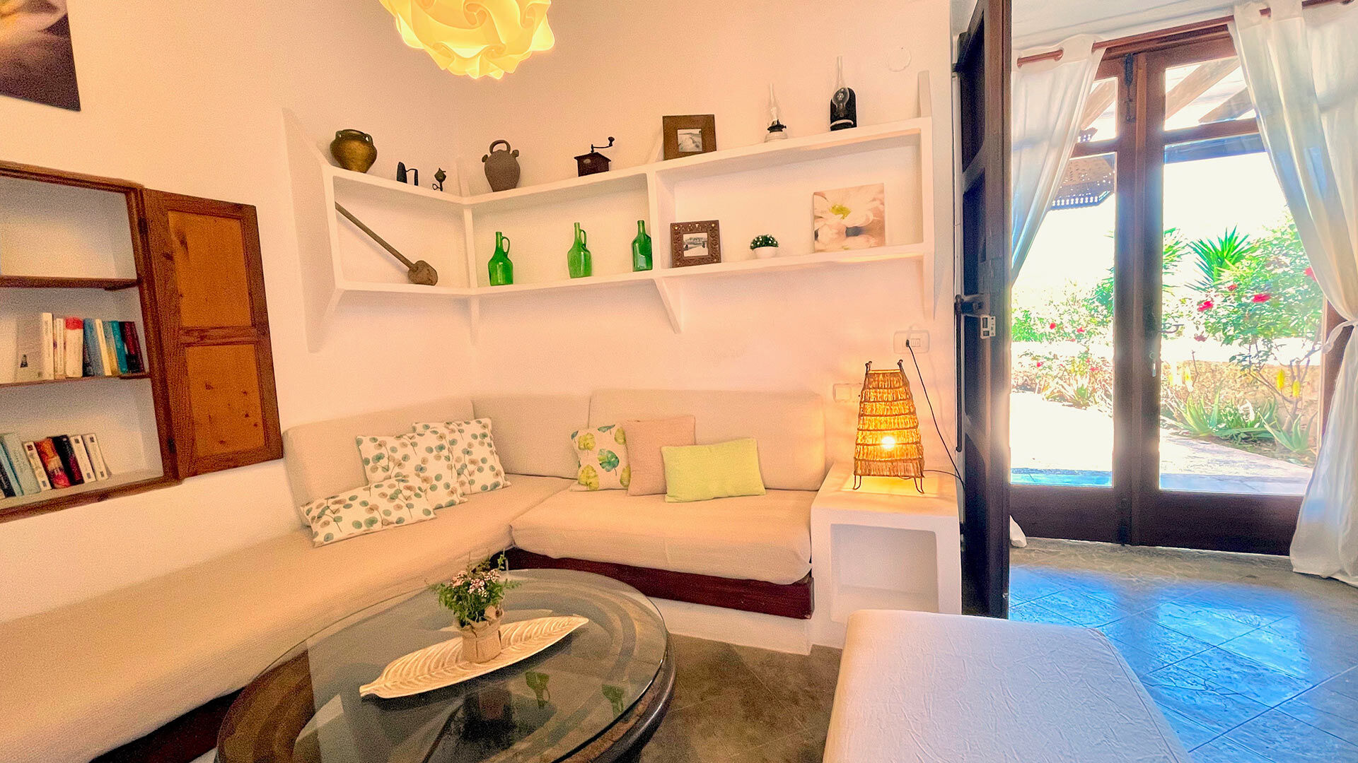 Living area with soft furnishings at Villa Torre Pau in Ibiza