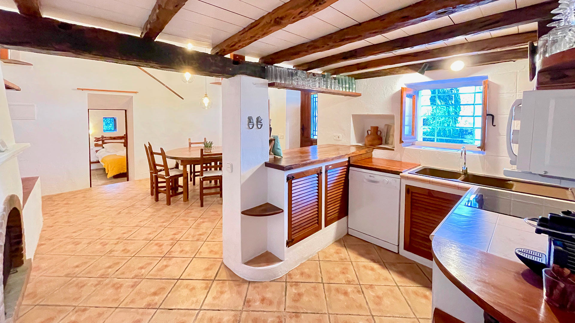Beautiful kitchen with modern appliances in Villa Torre Pau in Ibiza