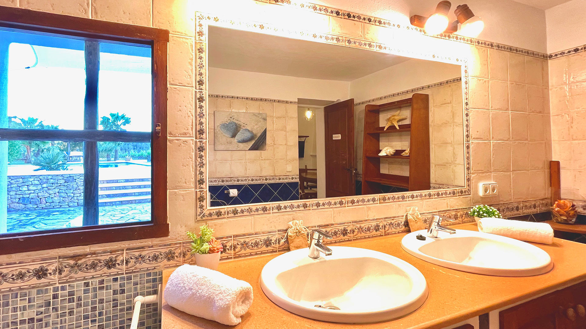 Large vanity with his and hers sinks in Villa Torre Pau in Ibiza