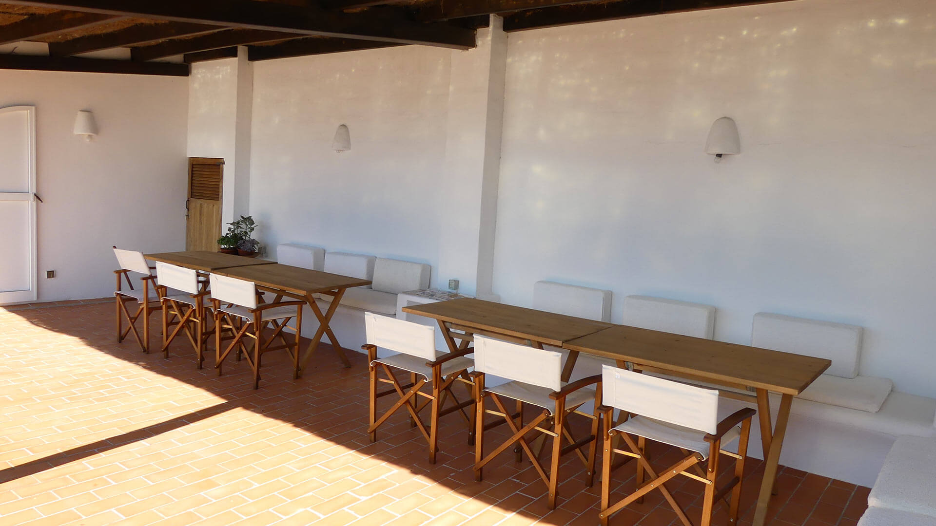 Shaded pergola alfresco dining area at luxury Villa Trillo in Ibiza