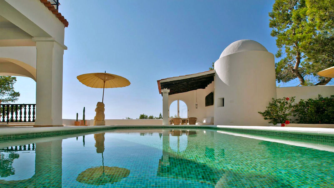 Poolside view from Villa Trillo in Ibiza, luxury villa rental from Bluemoon