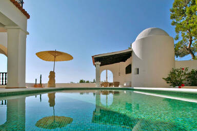 Poolside view from Villa Trillo in Ibiza, luxury villa rental from Bluemoon