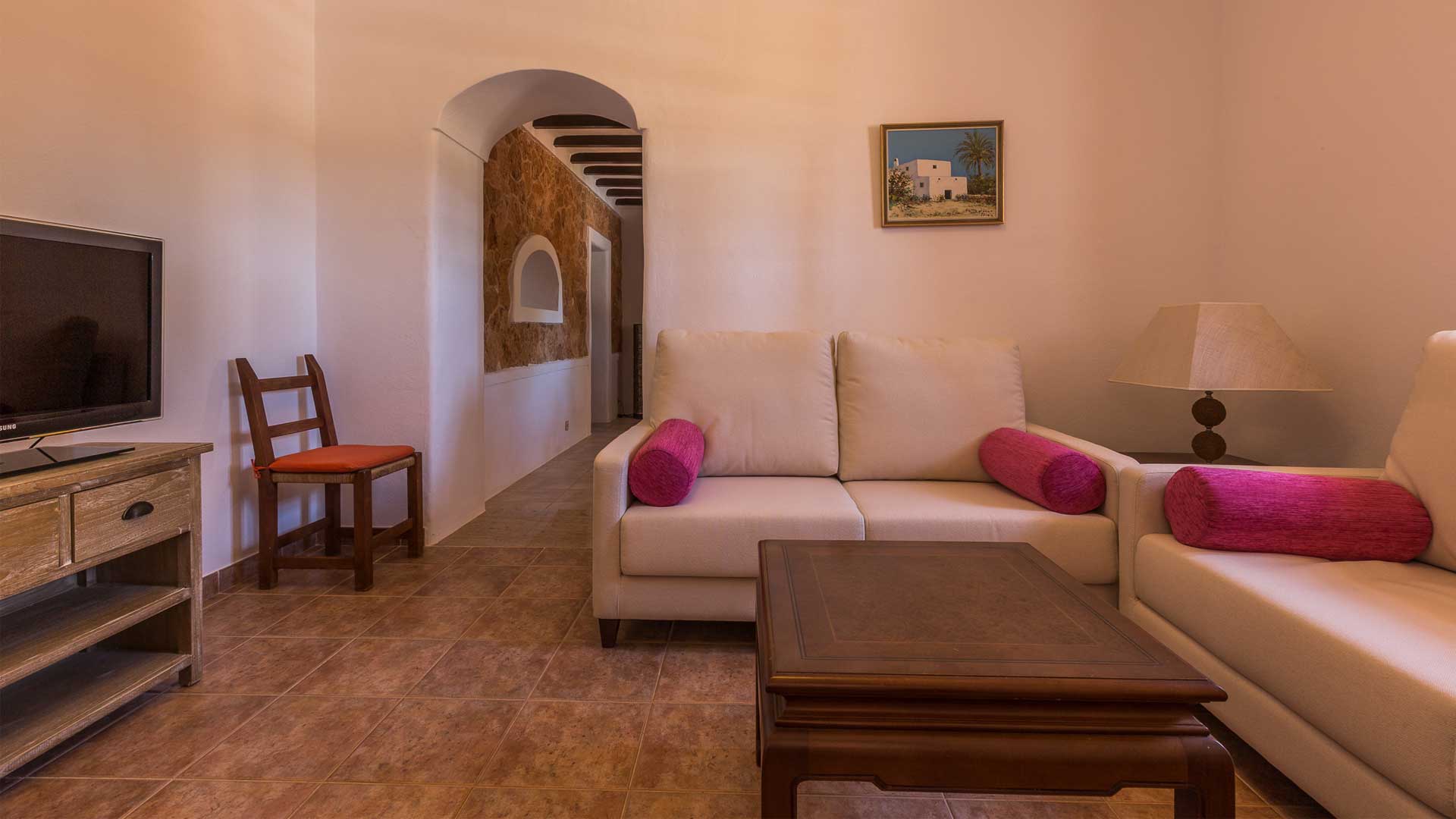 The relaxing living space at Villa Es Canar in Ibiza