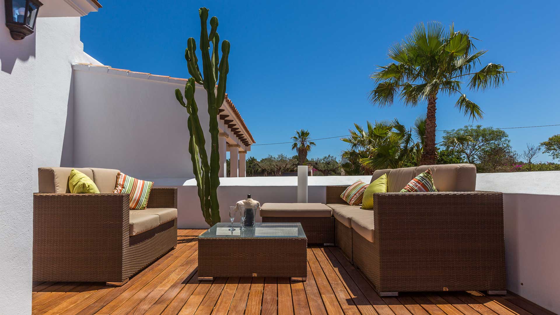 Exterior lounge space to soak up the sun at Villa Es Canar in Ibiza