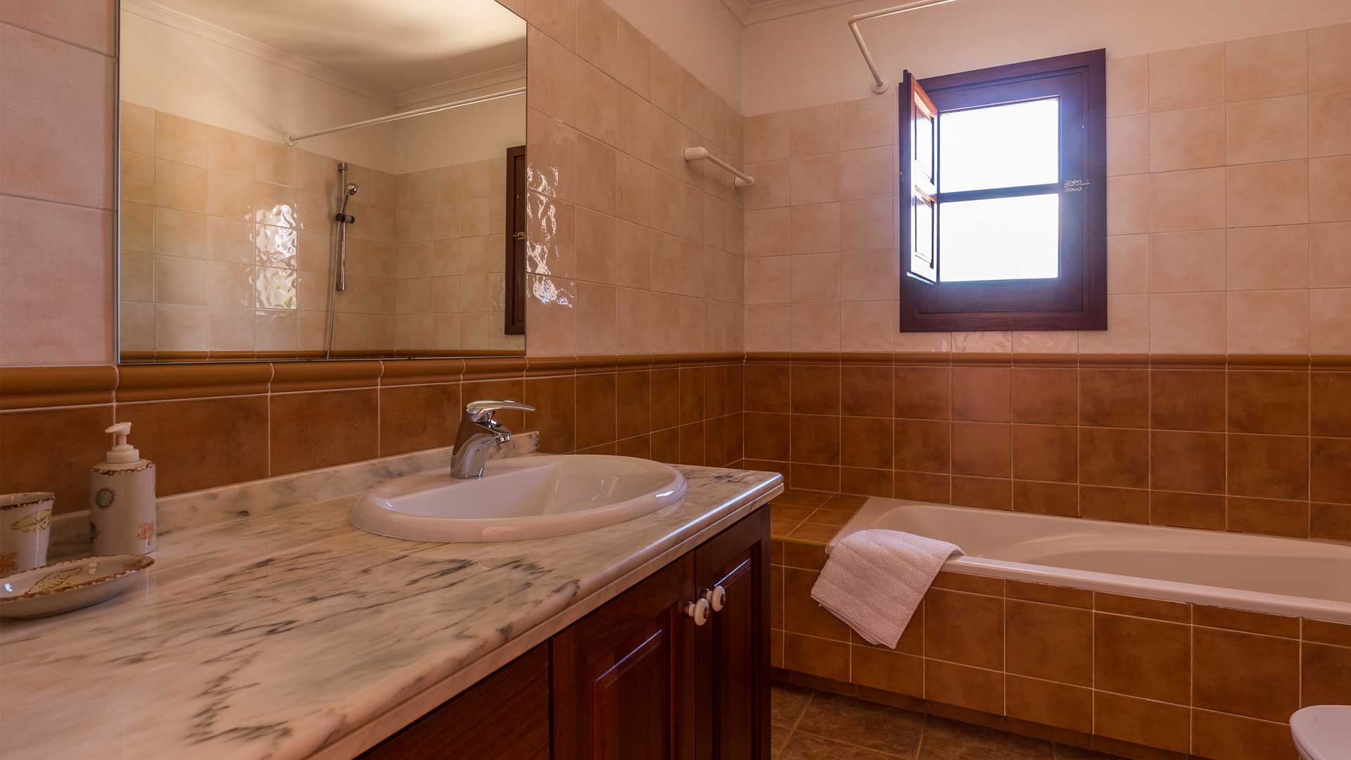 Bathtub in one of the bathrooms in Villa Es Canar in Ibiza