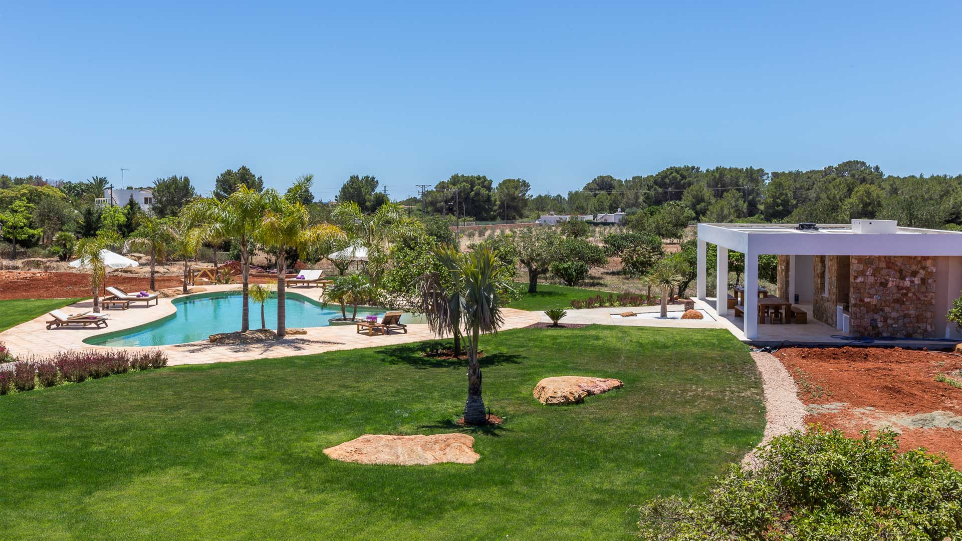 The perfectly manicured gardens at Villa Es Canar in Ibiza