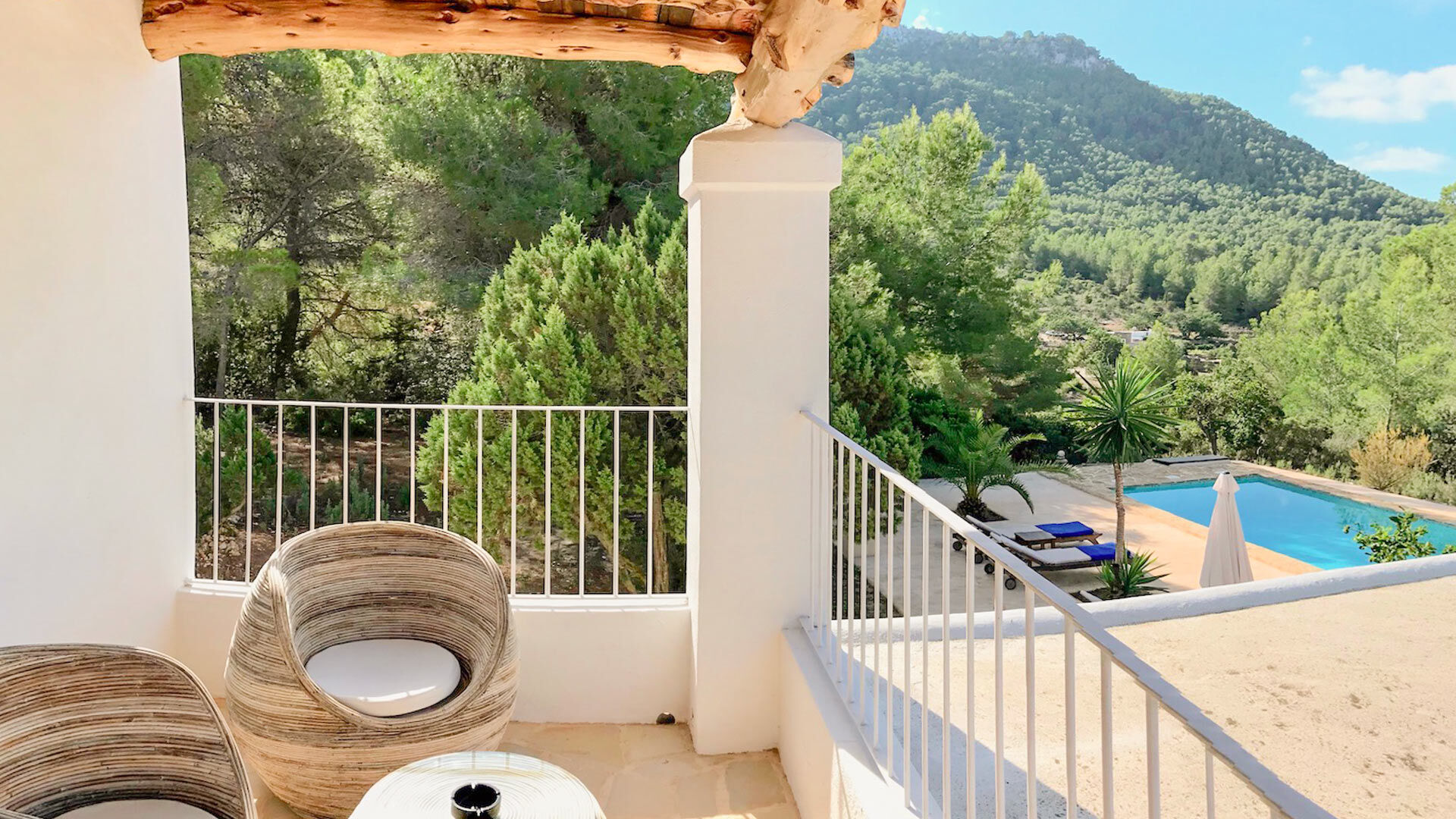 Balcony at Villa Garroba in Ibiza with views of the swimming pool