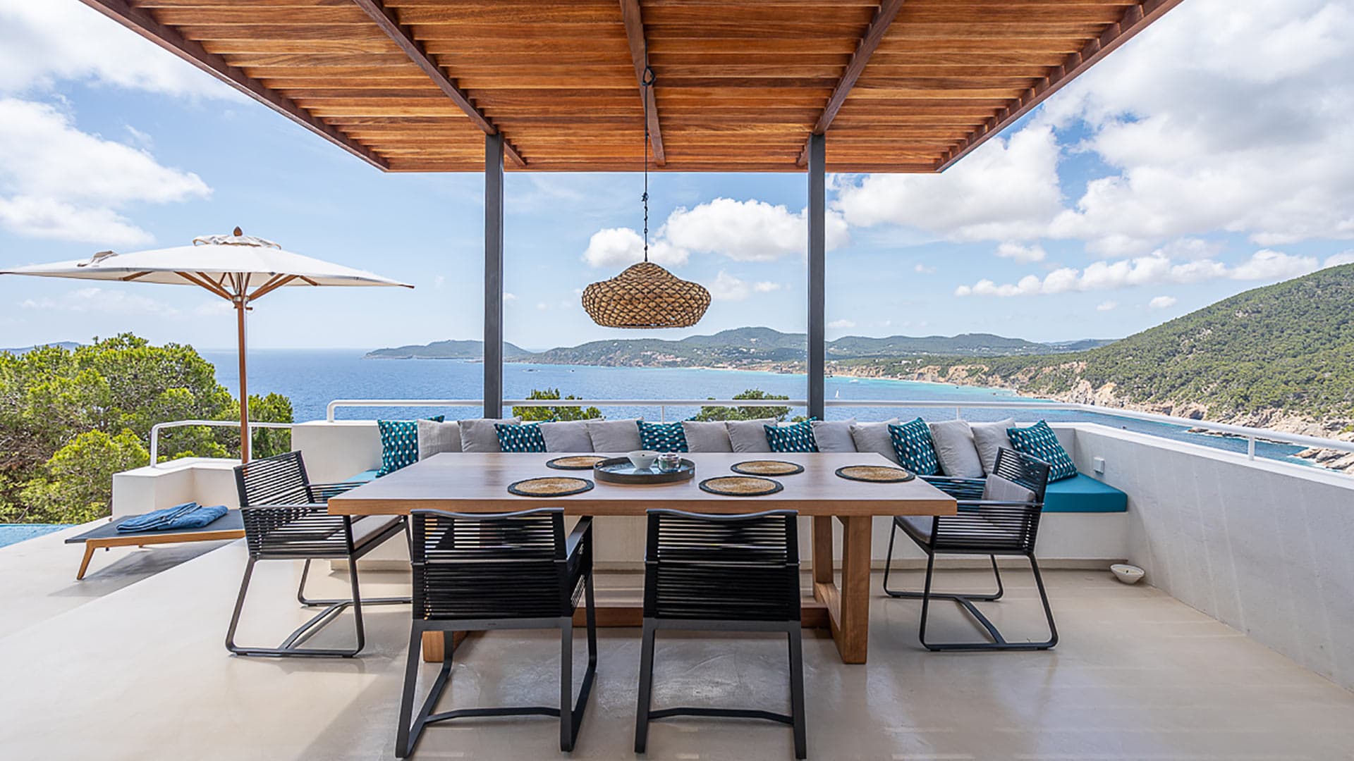 Incredible Mediterranean Sea views from the pergola at Villa Orizonia in Ibiza