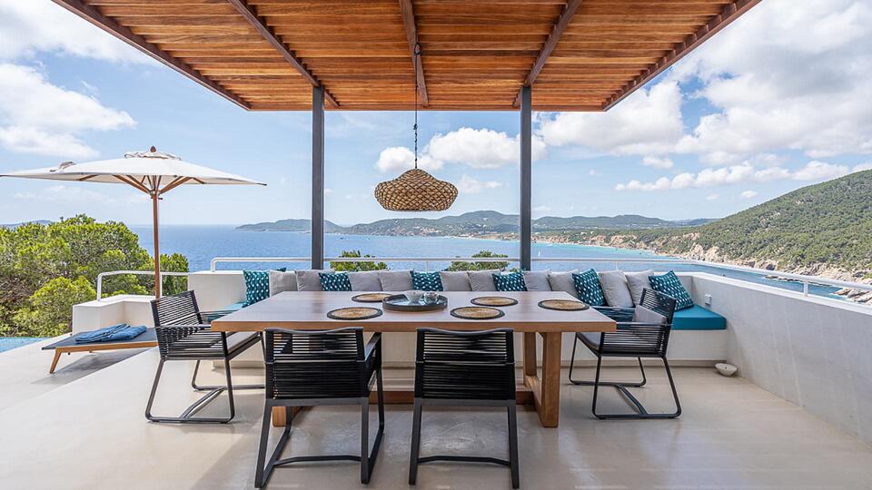 Incredible Mediterranean Sea views from the pergola at Villa Orizonia in Ibiza