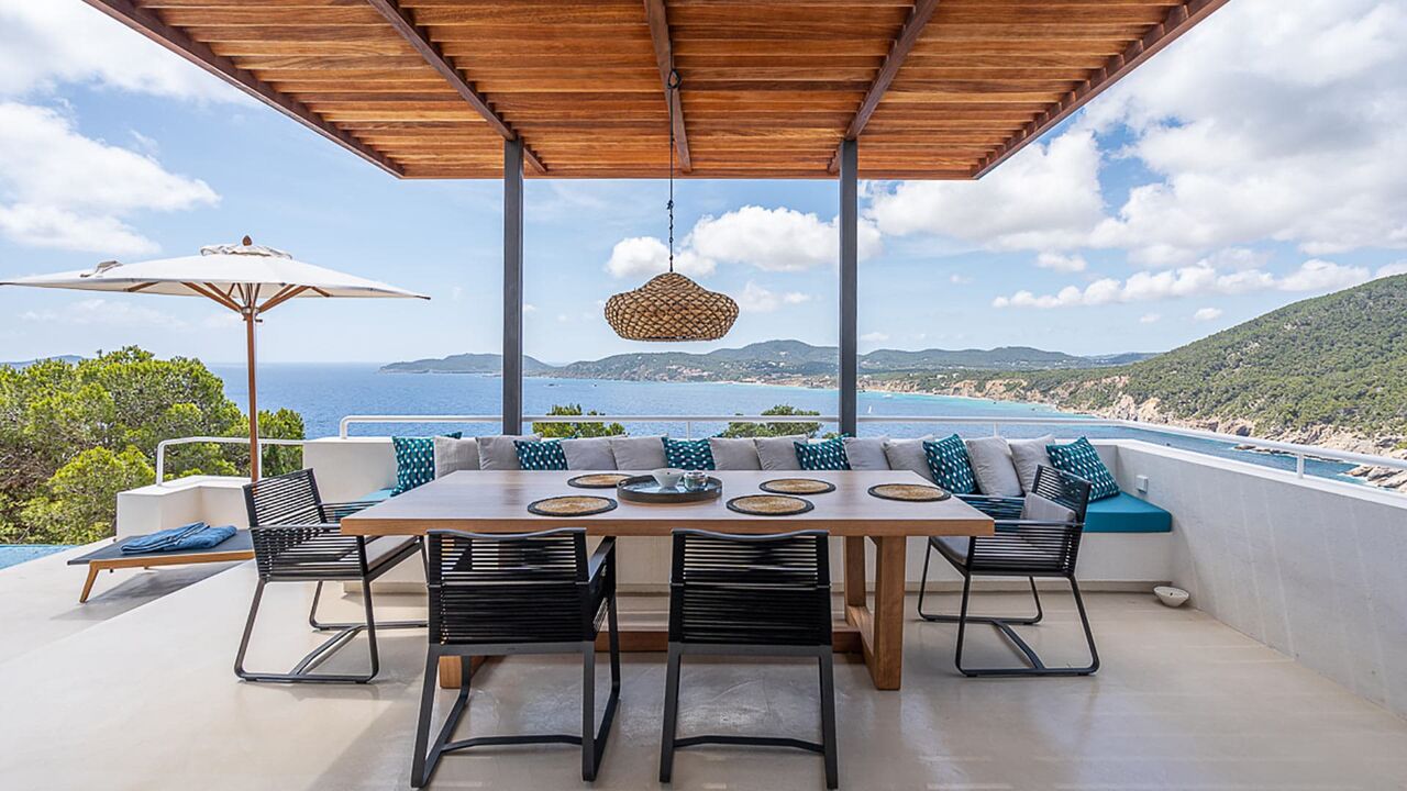 Incredible Mediterranean Sea views from the pergola at Villa Orizonia in Ibiza