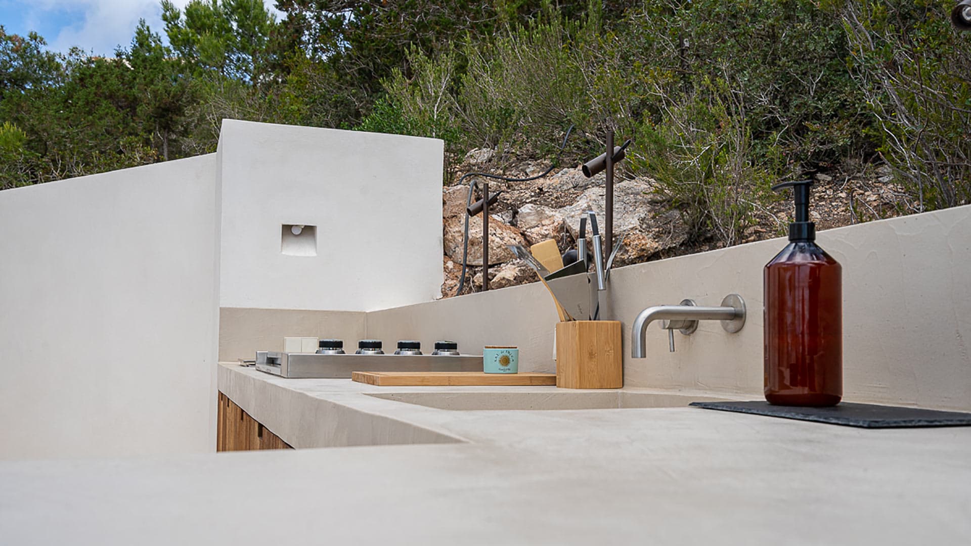Close up of some of the features at the outdoor BBQ at Villa Orizonia in Ibiza