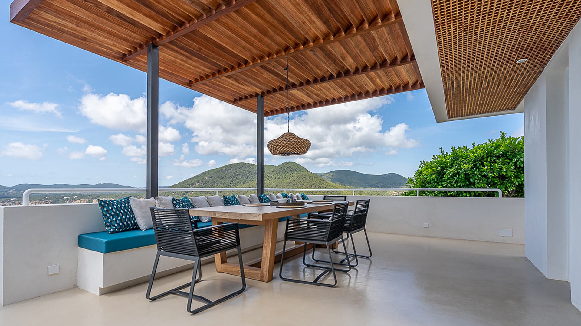 Villa Orizonia's pergola perfect for alfresco dining in Ibiza