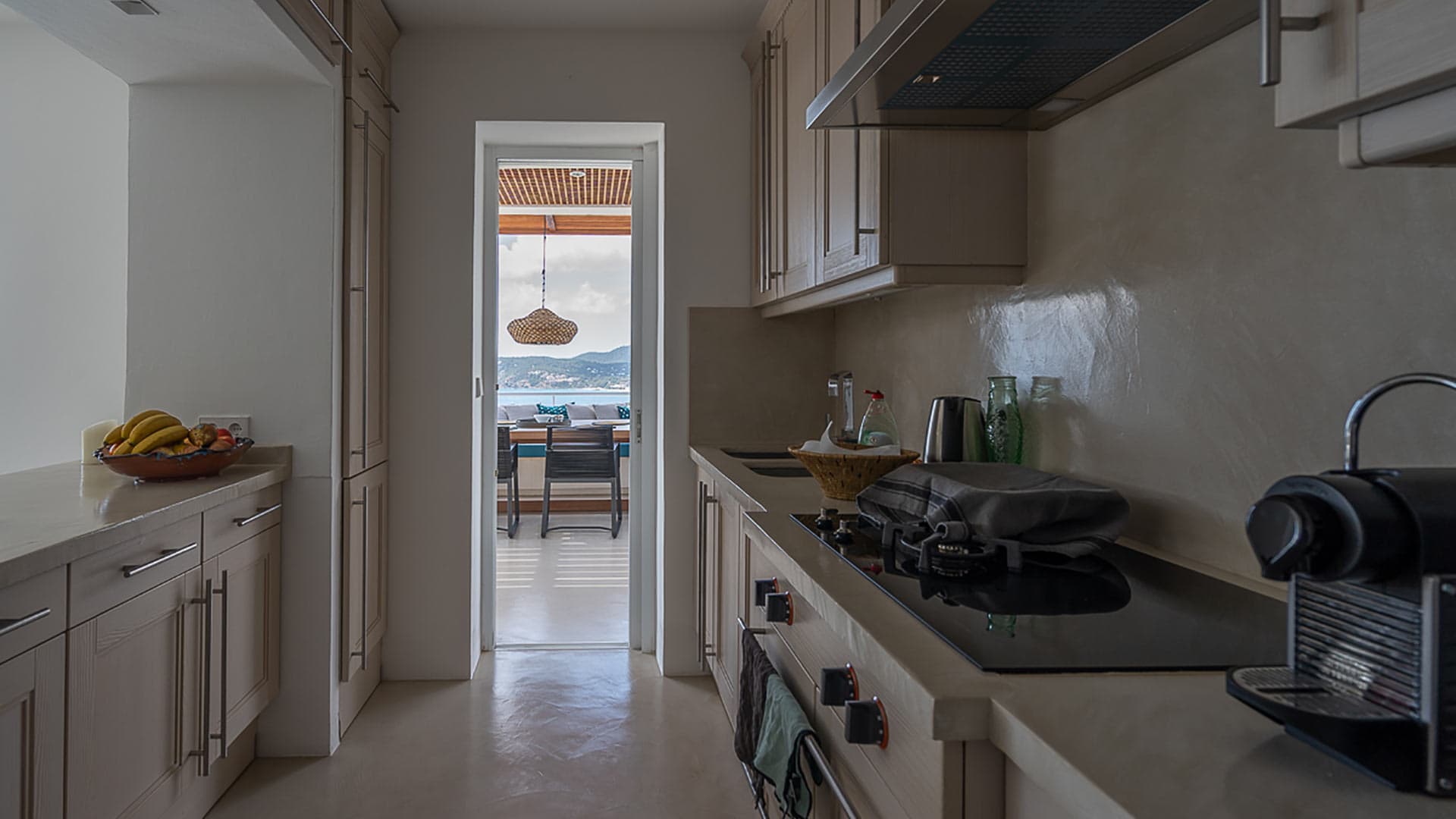 Modern kitchen in Villa Orizonia with exceptional appliances in Ibiza