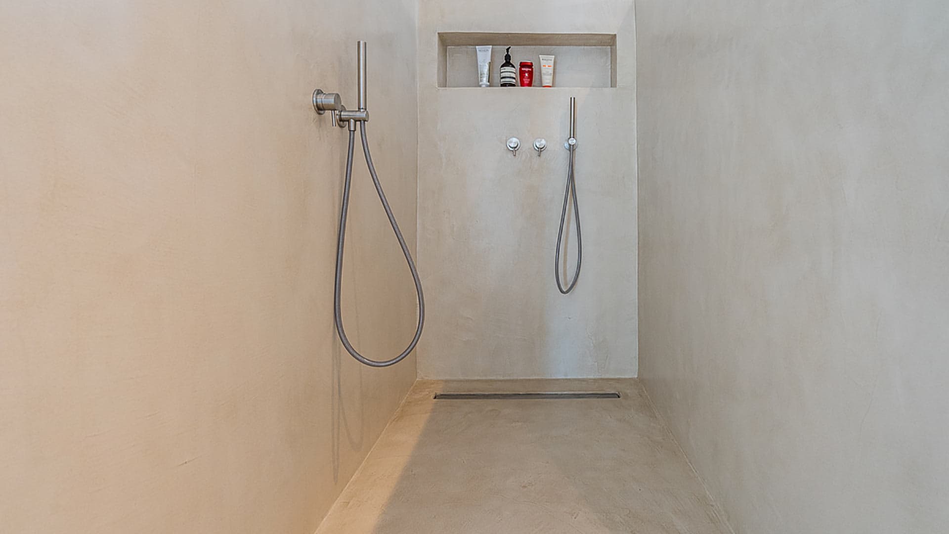 The large walk in shower at Villa Orizonia in Ibiza