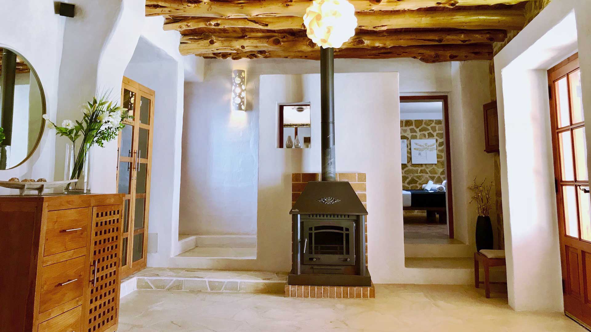 An old school fireplace at the luxury Villa Payesa in Ibiza